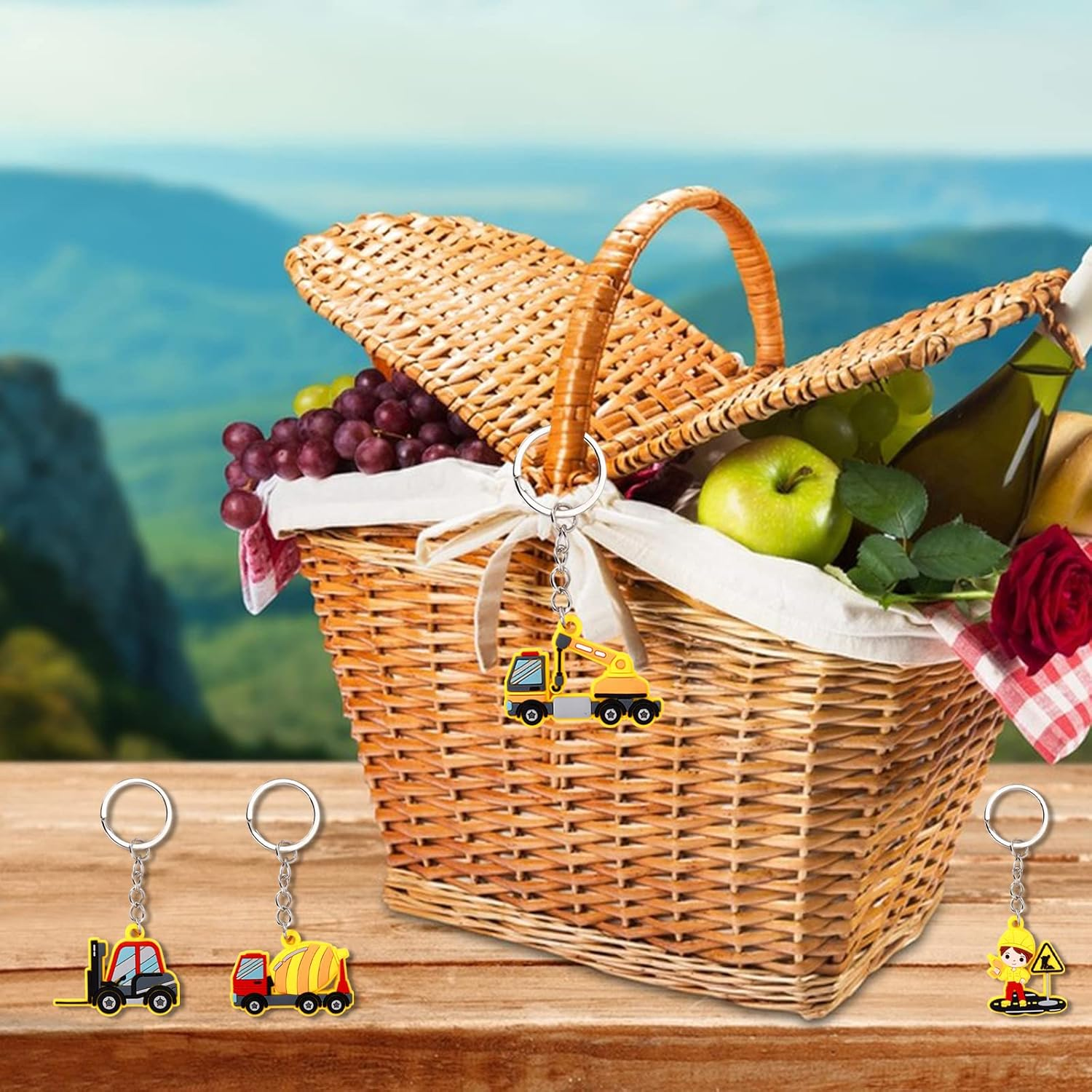 24 Pcs Construction Truck Keyring Keychain Pendant for Kid, Construction Birthday Party Favors Pendant Engineering Vehicle Theme Party Bag Filler, Construction Vehicles Party Favors Supply image number 2