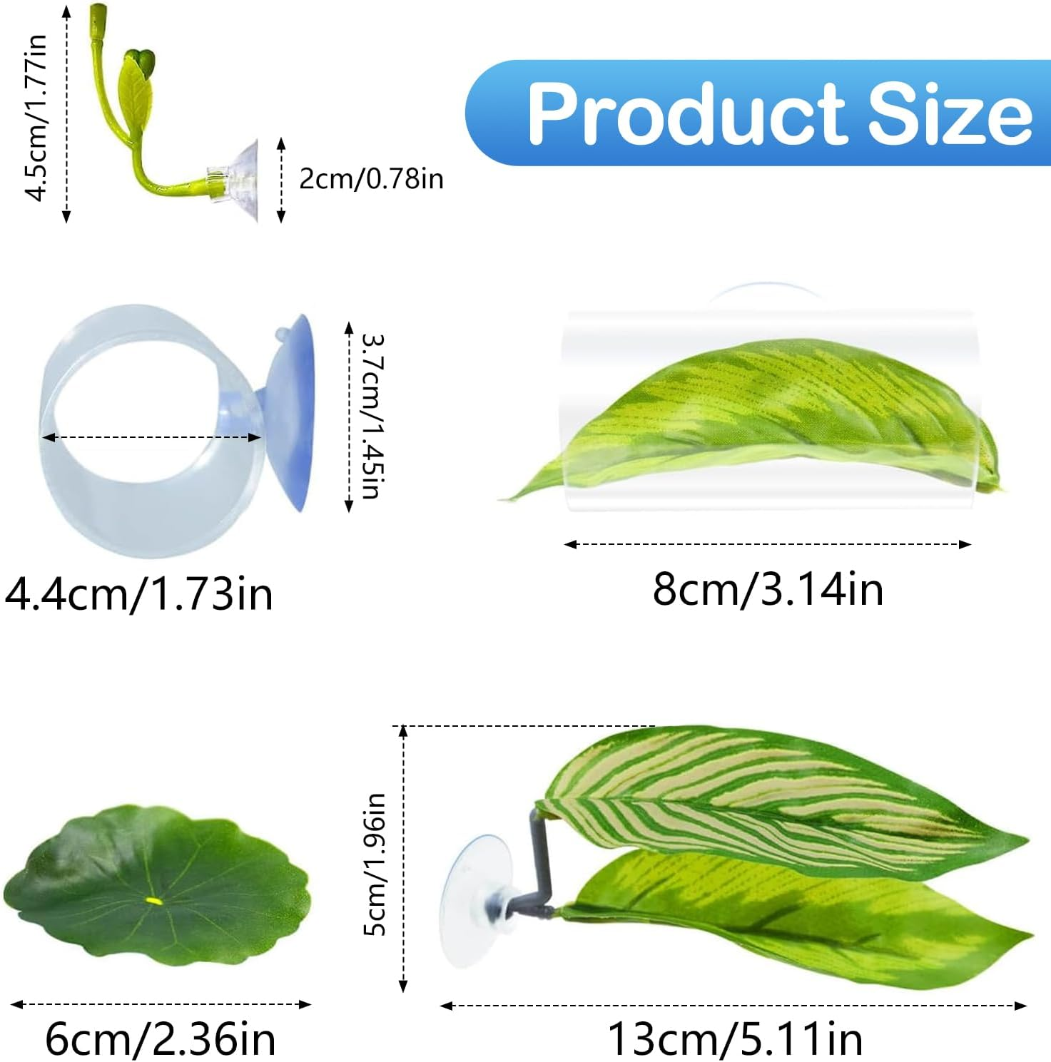 5-Piece Betta Fish Tank Accessories Set: Non-Tear Soft Aquarium Plants, Acrylic Hideout Tube Tunnel & Leaf Hammock for Stress-Free Environment &ndash; Safe Decorations with Spare Suction Cups image number 5