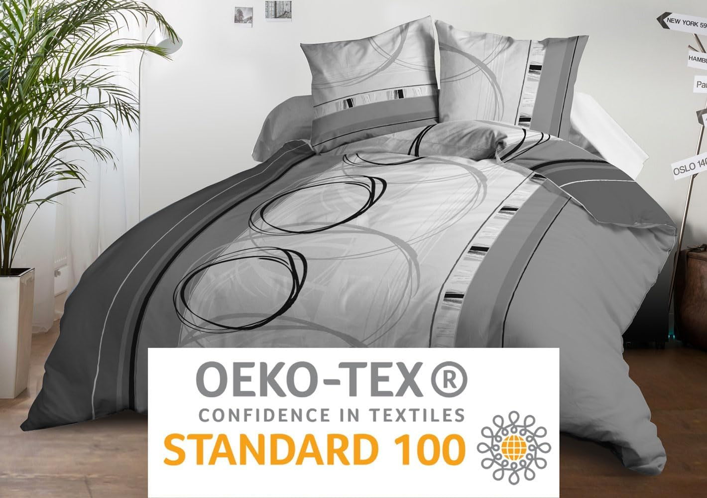 Le Linge De Jules Duvet Cover 220 X 240 Cm + 2 Pillowcases Microfibre Soft and Durable Easy Care Freewheel Grey