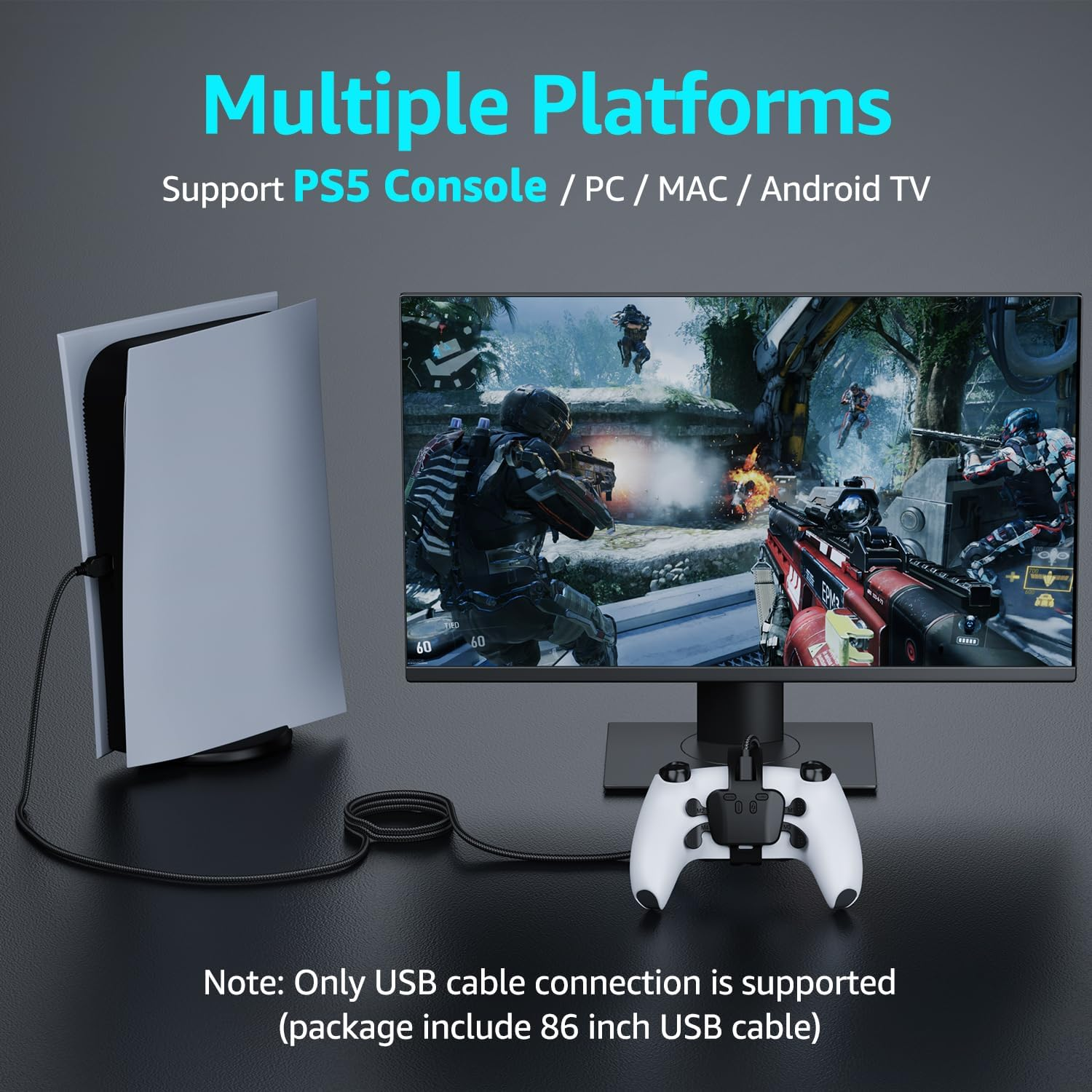 IWGAME Back Paddles for PS-5 Controller, Plug and Play with 4 Back Programable Buttons Support Turbo/Remap/Key Swap/Microphone Features, Compatible with PS-5 Console PC Mac Android Tv(Wired Connection image number 5