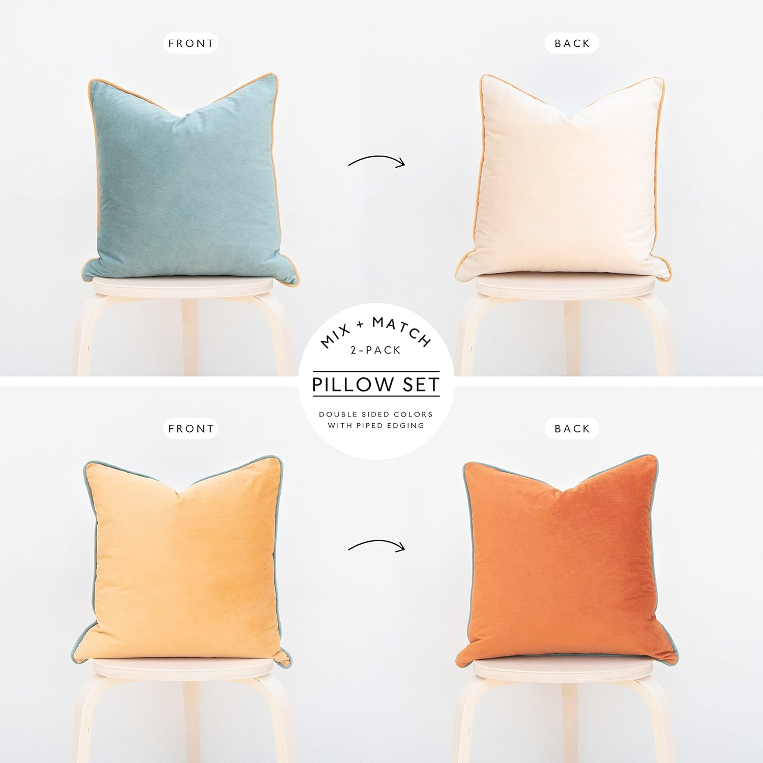 Monday Moose Decorative Throw Pillow Covers Cushion Cases, Set of 2 Soft Velvet Modern Double-Sided Designs, Mix and Match for Home Decor, Pillow Inserts Not Included (18X18 Inch, Orange/Teal) image number 3