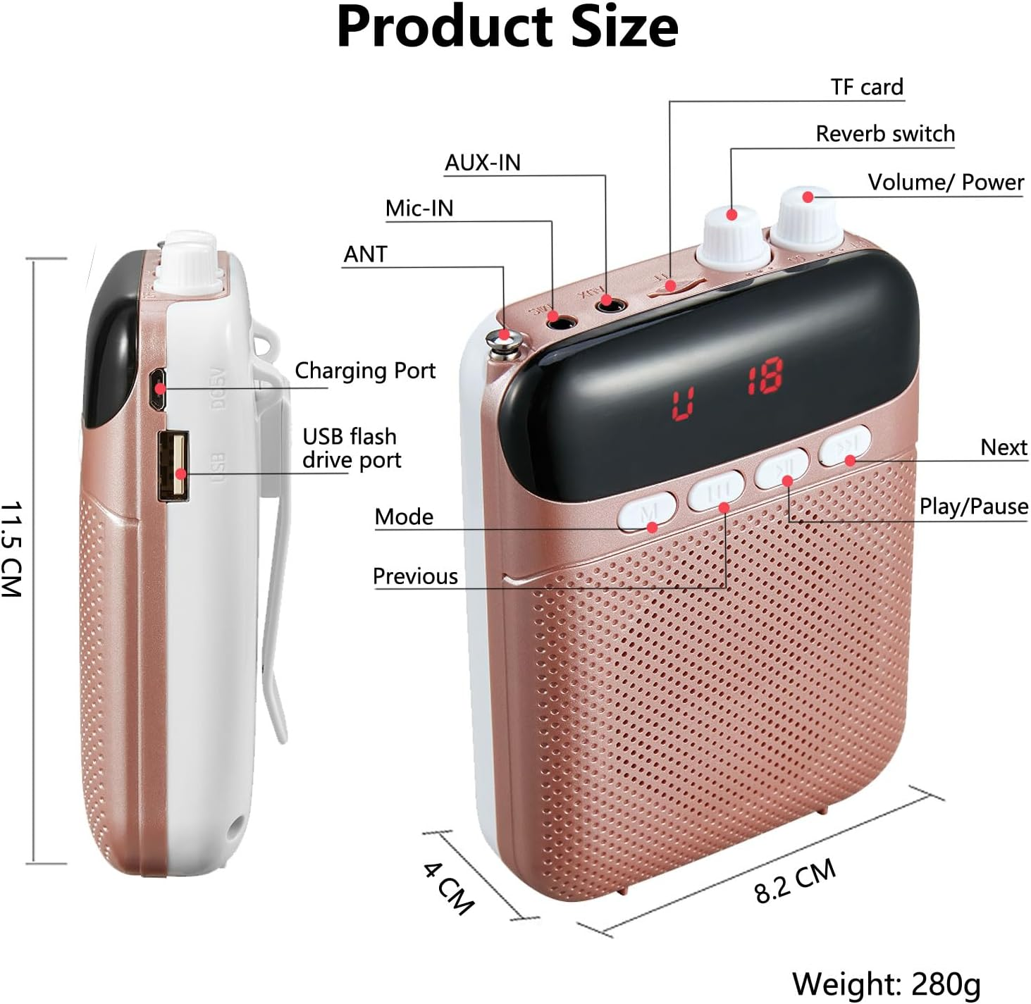 Speech Amplifier Portable Rechargeable Speaker with Wired Microphone Headset 10 W 2400 Mah PA System Supports Audio in MP3 Format for Teacher/Training/Meeting/Guide (Rose) - 1 X Rose image number 2