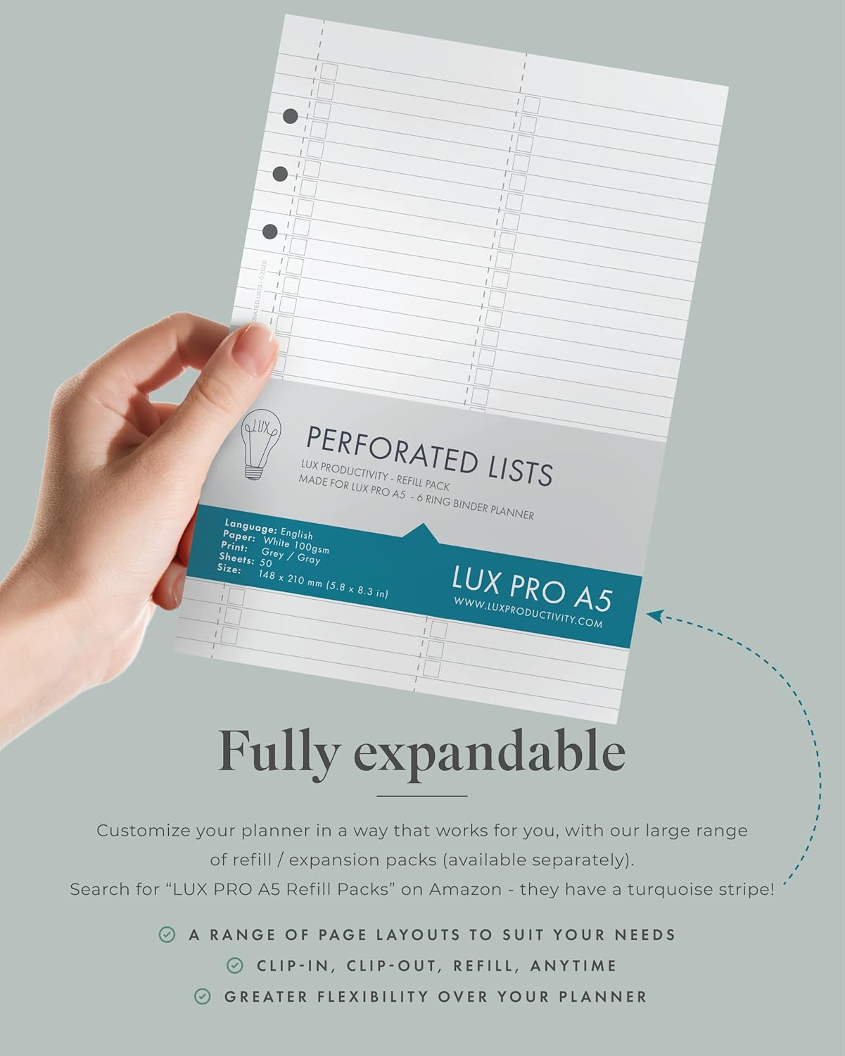 A5 Binder Organizer - Agenda 2023 Daily, Weekly & Monthly Management Undated to Do List & Unisex Business Planner - PU Leather Journal - Goal Setting Gratitude Notebook & Appointment Book by Lux Productivity - Lux Pro A5 Ed.2 Turquoise Ocean - Gray - Fossil image number 4