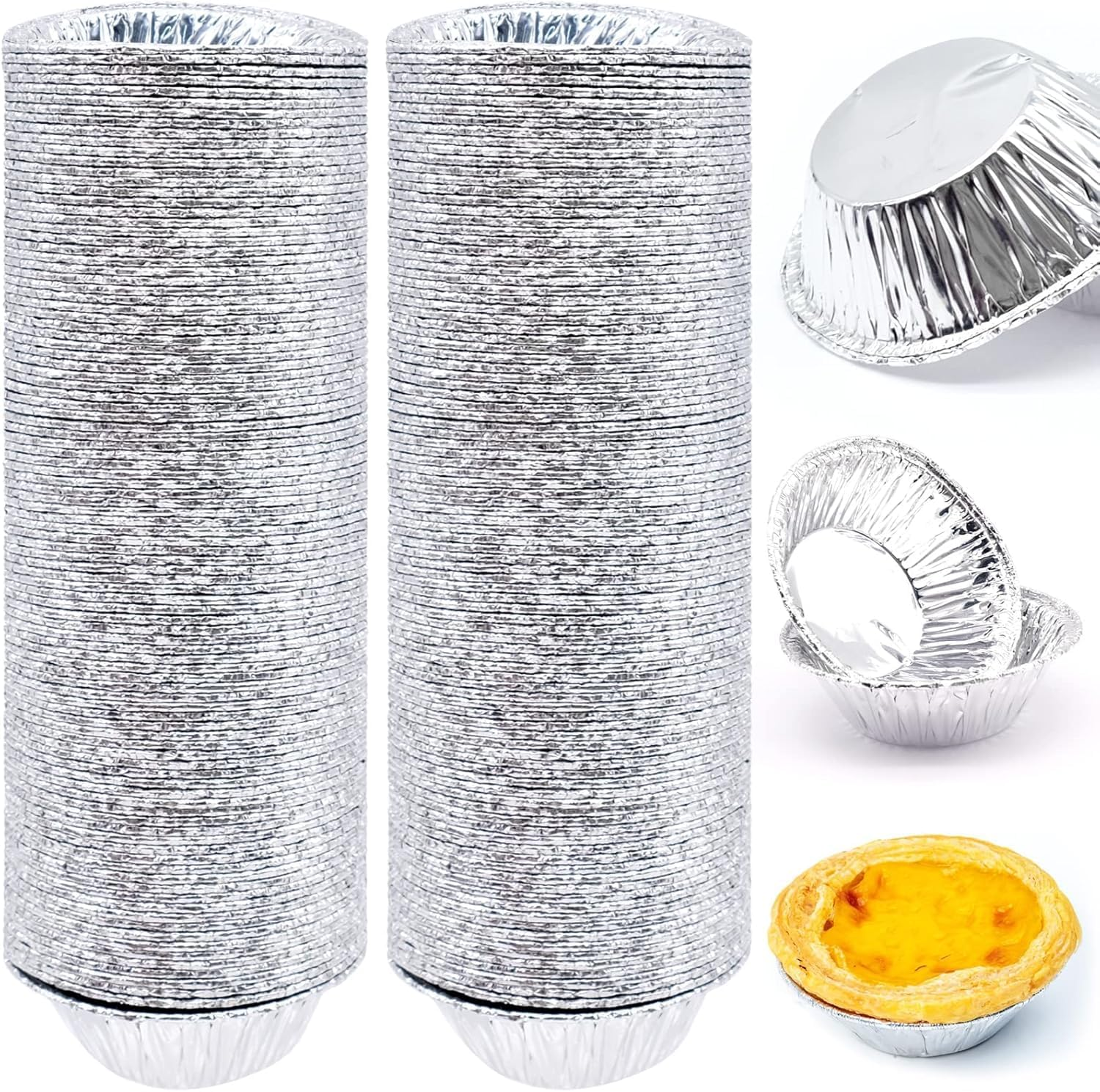 250 Pack Disposable Aluminium Foil Patty Pans/Baking Cups - 7Cm round Mini Tart Tins for Muffins, Cupcakes, Pies & Sausage Rolls - Oven, Freezer Safe & Recyclable-Quttly image number 2