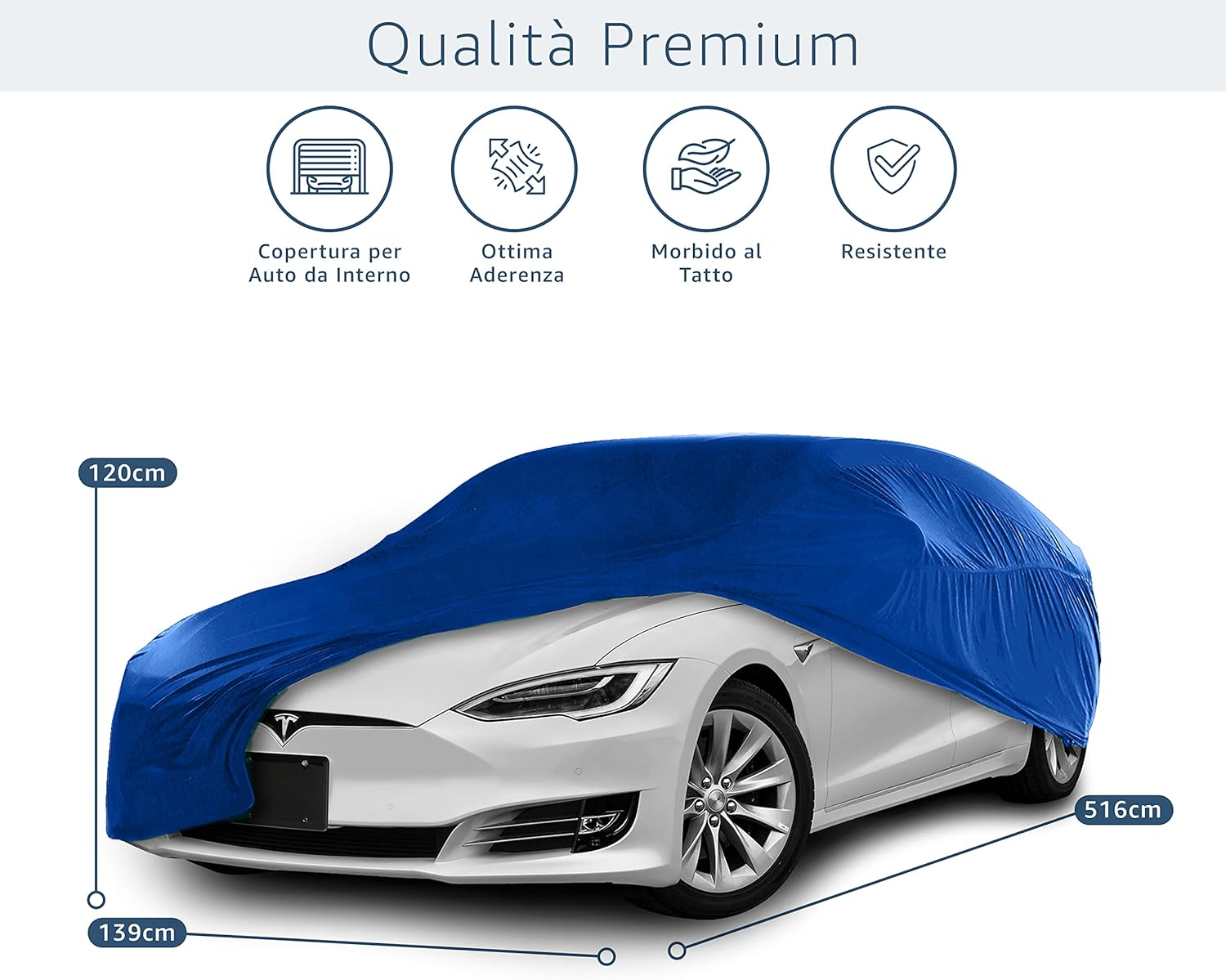 Cosmos - Indoor Car Cover Compatible with Main Large Saloon Models, Elastic, Breathable and Dustproof Fabric, Soft Lining, Snug Fit, Blue image number 3
