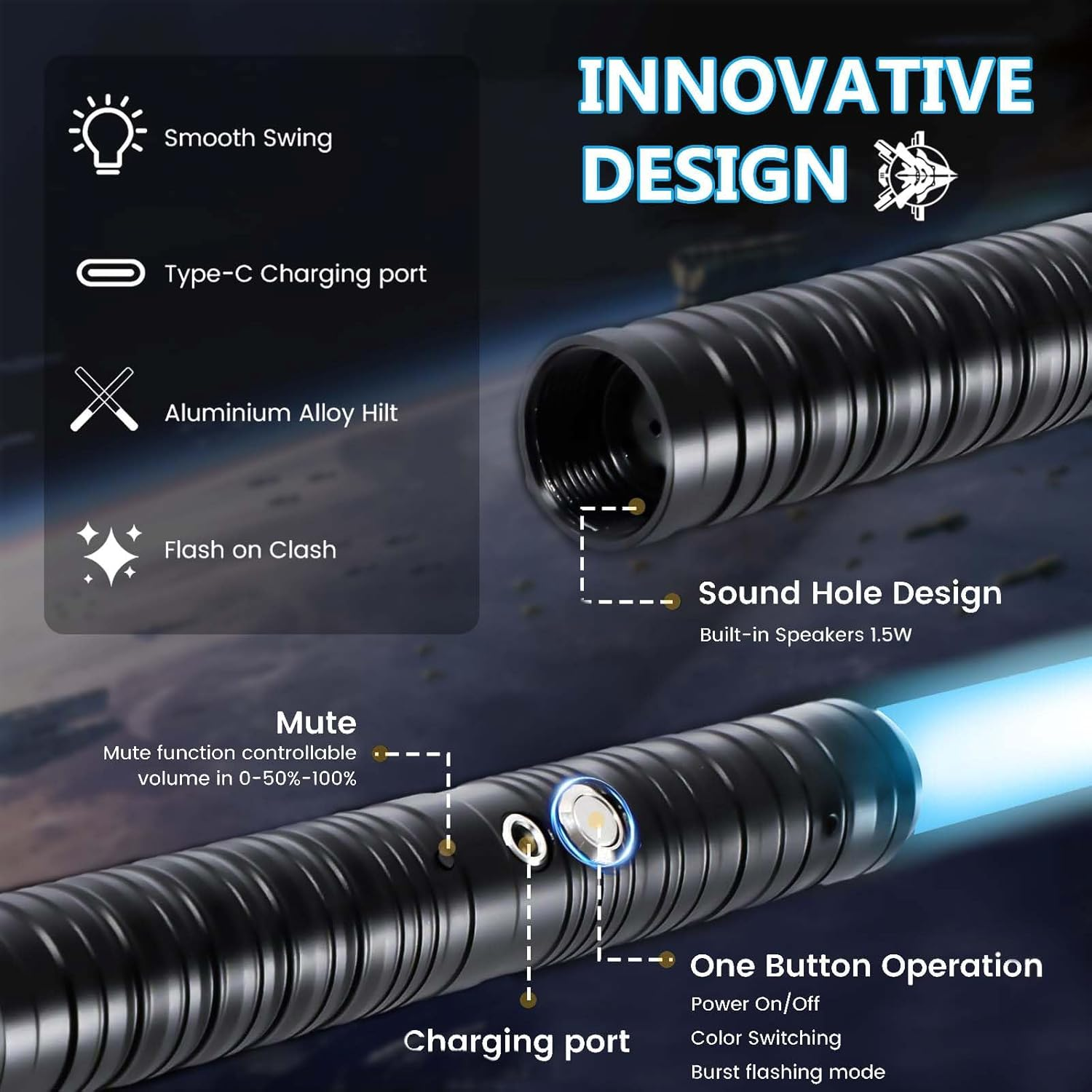 Lightsaber Use Rechargeable Metal Hit 7 Colors with Sounds Effect, Toys for Boys Girls for Dueling Light Saber Cosplay (78Cm/Black) image number 5