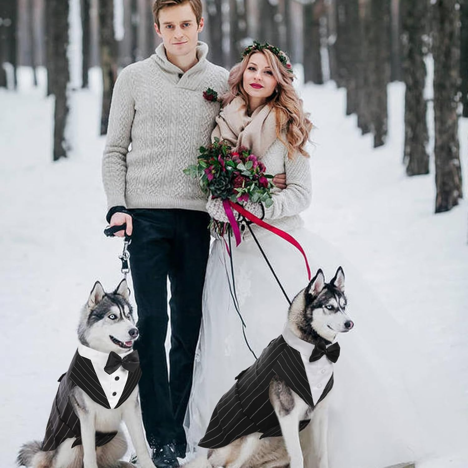 Gofunway Dog Tuxedo Suit and Bandana Set, 2 Pack Pet Costume Puppy Formal Party Suit Wedding Attire for Large Medium Dogs Golden Retriever, Samo Bulldogs Prince Bow Tie Shirt (Black Stripe, X-Large) image number 1