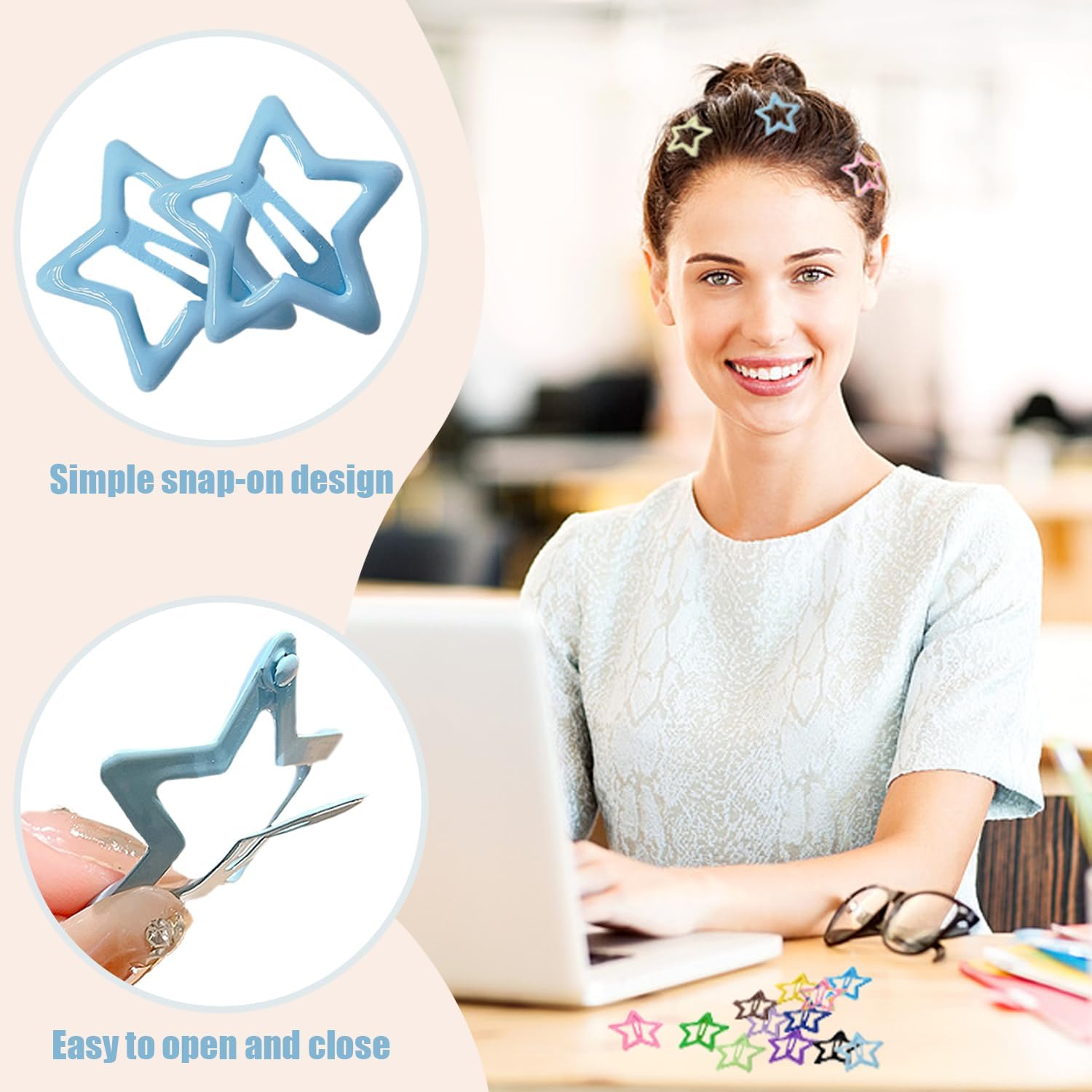 TRKETK Pack of 44 Star Hair Clips, Metal Star Hair Clips, Cute Small Hair Clips, Hair Clips with Press Studs, Hollowed Star Hair Pin, 3 Cm, Kawaii Hair Clips for Women and Girls image number 1