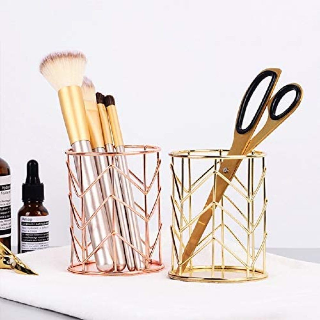 Metal Pencil Holder Multipurpose Desk Organiser Rose Golden Pen Holder for Makeup Brush Penrose image number 4
