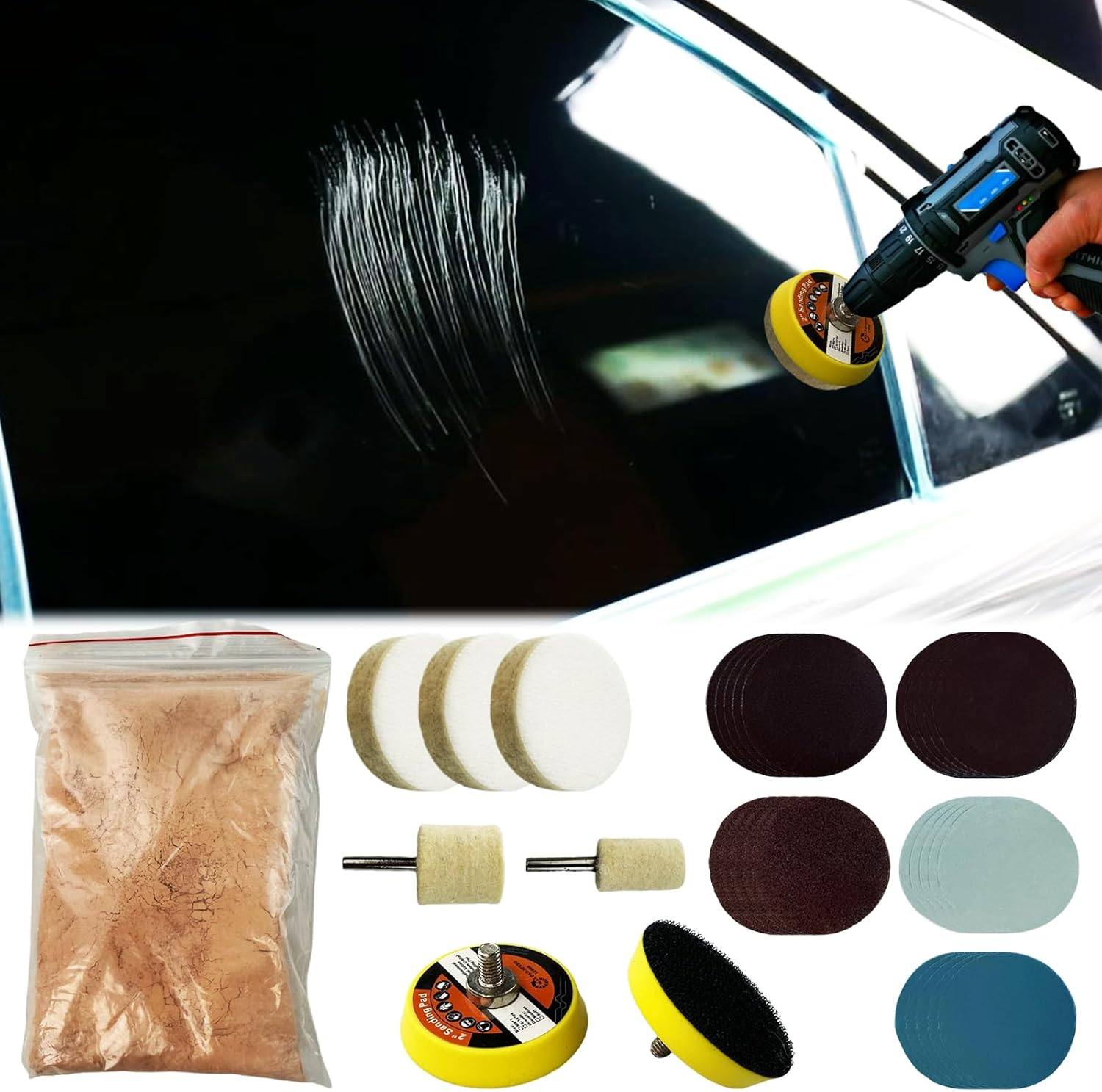Cerium Oxide Scratch Removal Set, Window Windscreen Scratch Repair Kit Car Windscreen Glass Scratch Remover for Windscreen and Glass Repair (34 PCS) image number 5