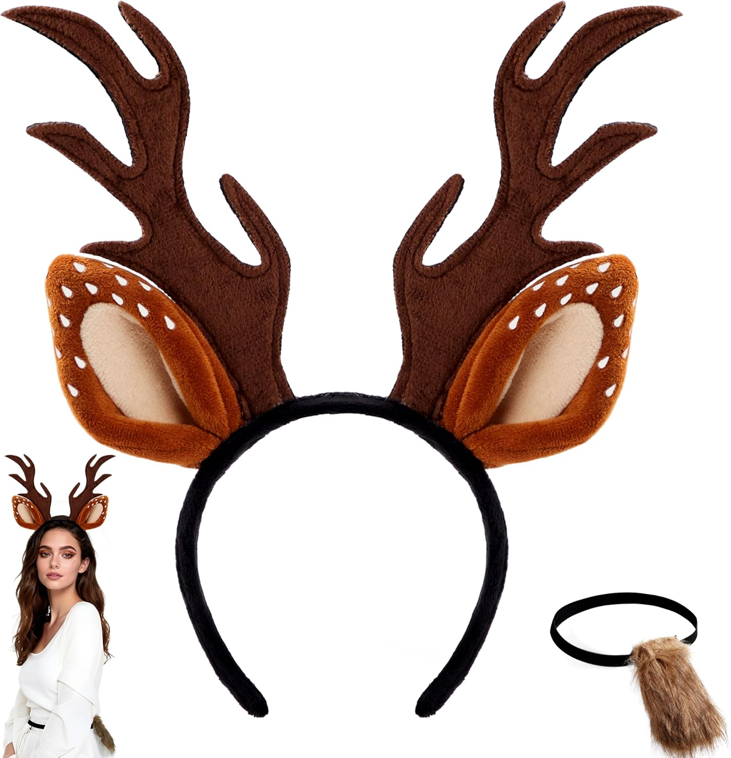 Spooktacular Creations Halloween Reindeer Antlers Headband with Fawn Tail, Deer Antlers Ears Accessories Set for Girls Women, Halloween Party Dress Up, Costume, Trick or Treating, Cosplay Decoration image number 5