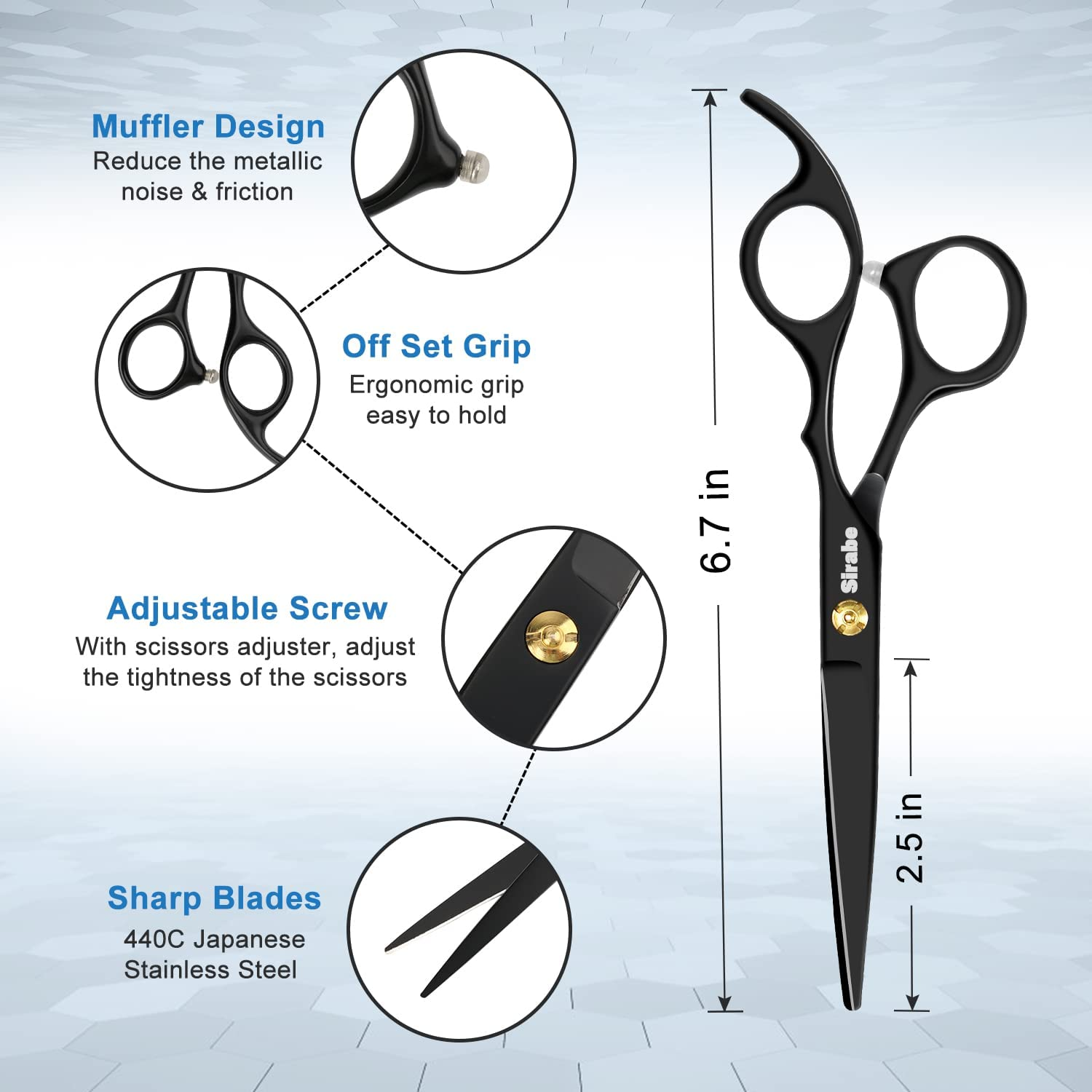 Sirabe 10 PCS Hair Cutting Scissors Set, Professional Haircut Scissors Kit with Cutting Scissors,Thinning Scissors, Comb,Cape, Clips, Black Hairdressing Shears Set for Barber, Salon, Home image number 6
