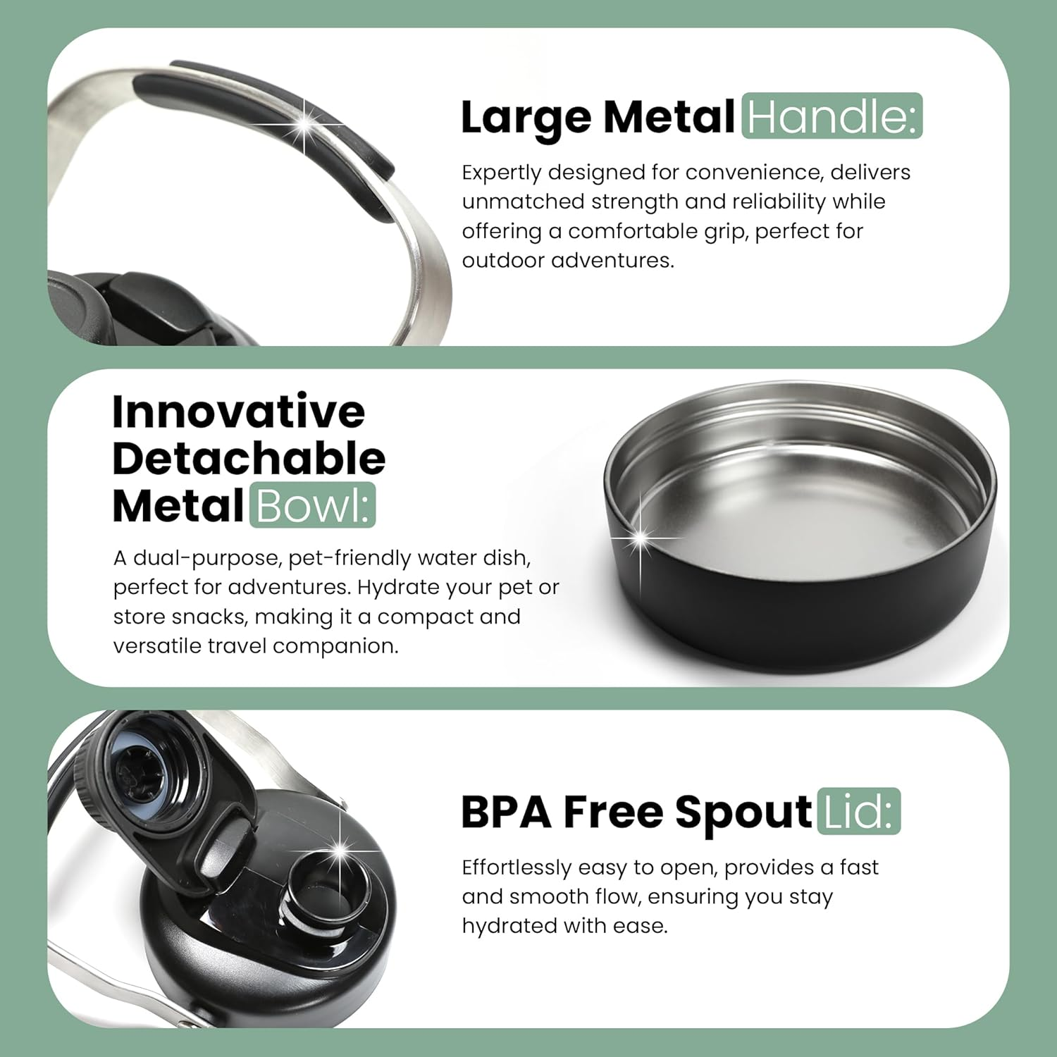 Dingiz 64Oz Insulated Stainless Steel Water Bottle &ndash; Half Gallon Water Jug with Detachable Pet Bowl, Leakproof Wide-Mouth Lid, and Sturdy Handle for Camping, Hiking, Gym, Pets & Outdoor Activities image number 4