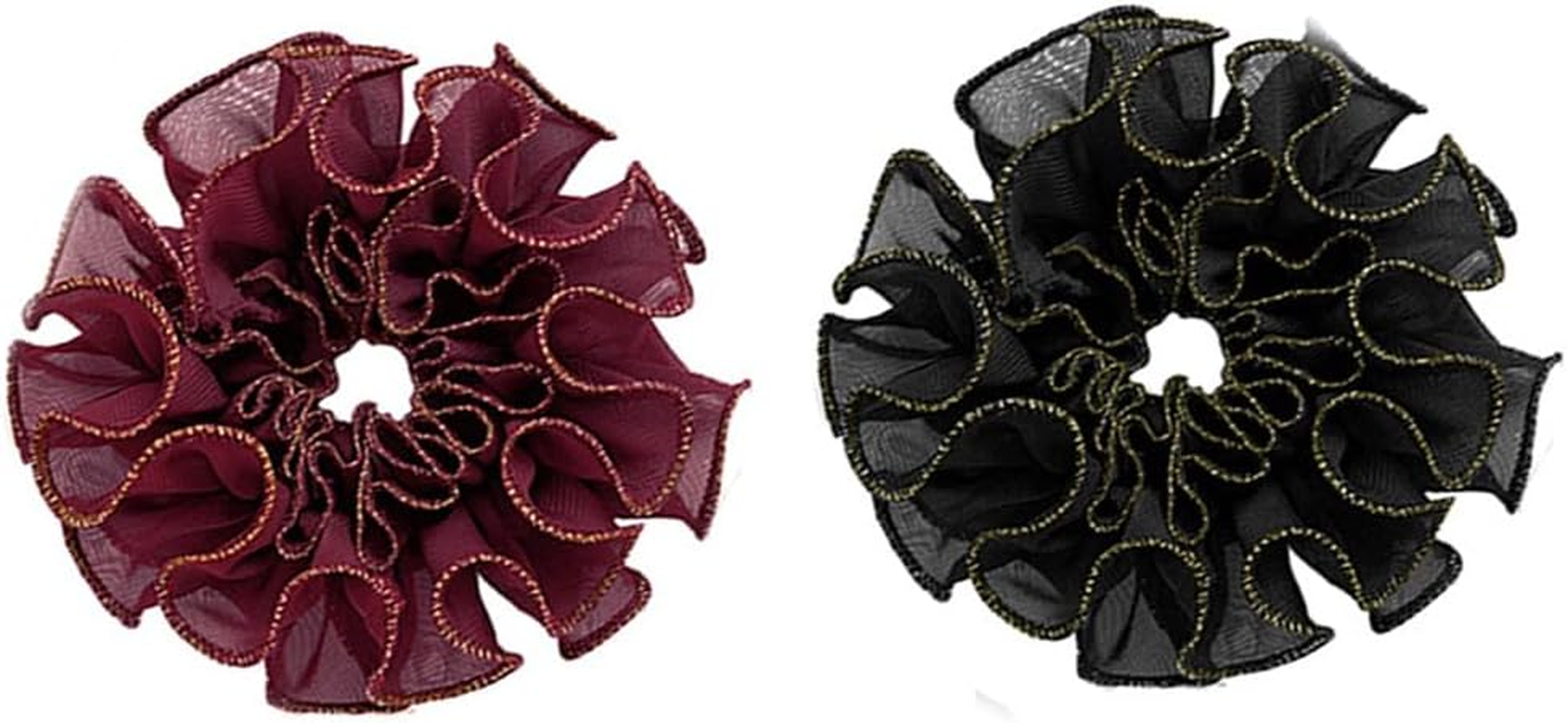 Hair Scrunchie, Satin Silk Hair Bobbles, Ponytail Holder, Elastic Hair Band Made of Chiffon, Large Flower, Women'S Elastic Bands, Golden Silk Edge Shape for Women (Pack of 1) image number 4