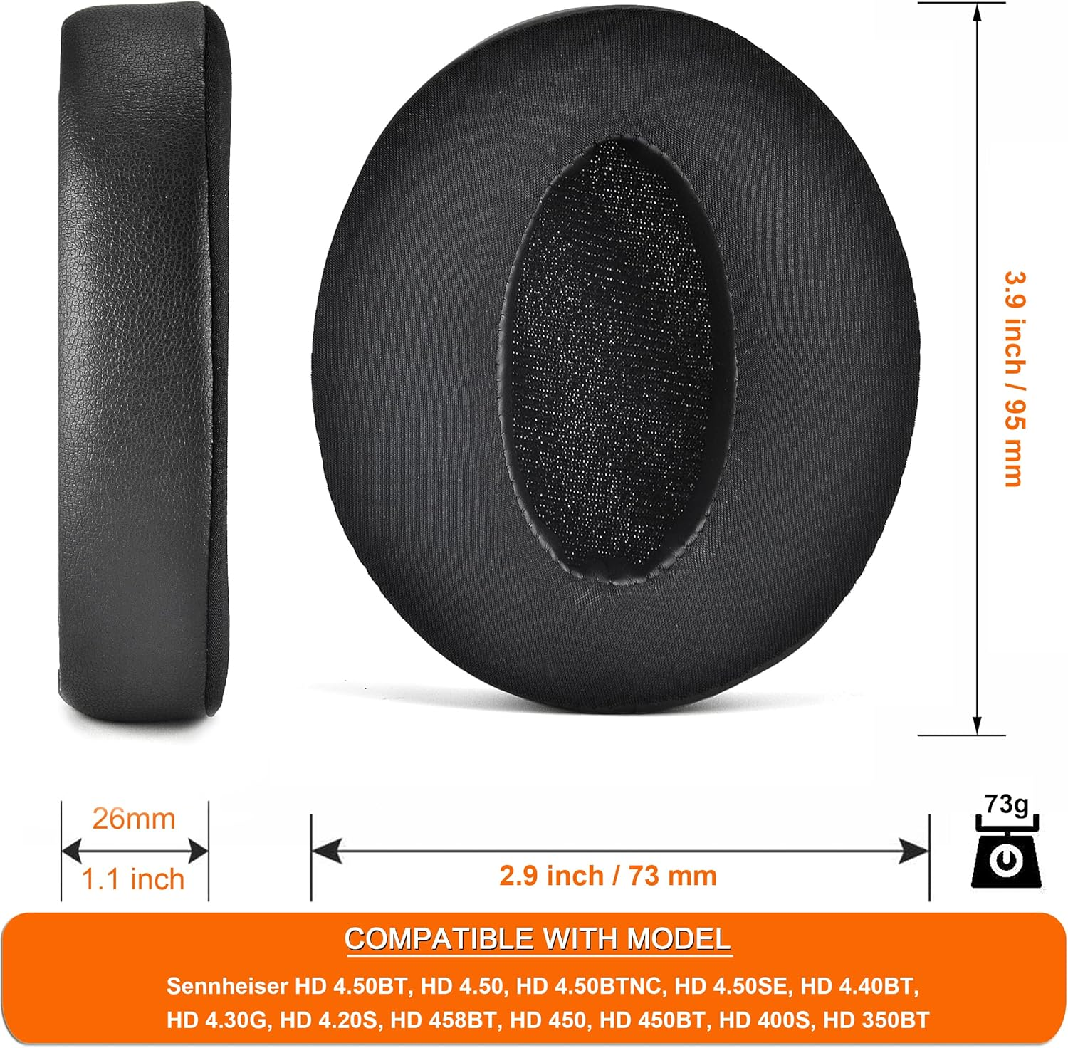 Ear Pads Replacement Cushions Compatible with Sennheiser HD 4.50BT, HD 4.50, HD 4.50BTNC, HD 4.50SE, HD 4.40BT, HD 4.30G, HD 4.20S, HD 458BT, HD 450, HD 450BT, HD 350BT Headset (Silky Cool Gel) image number 2