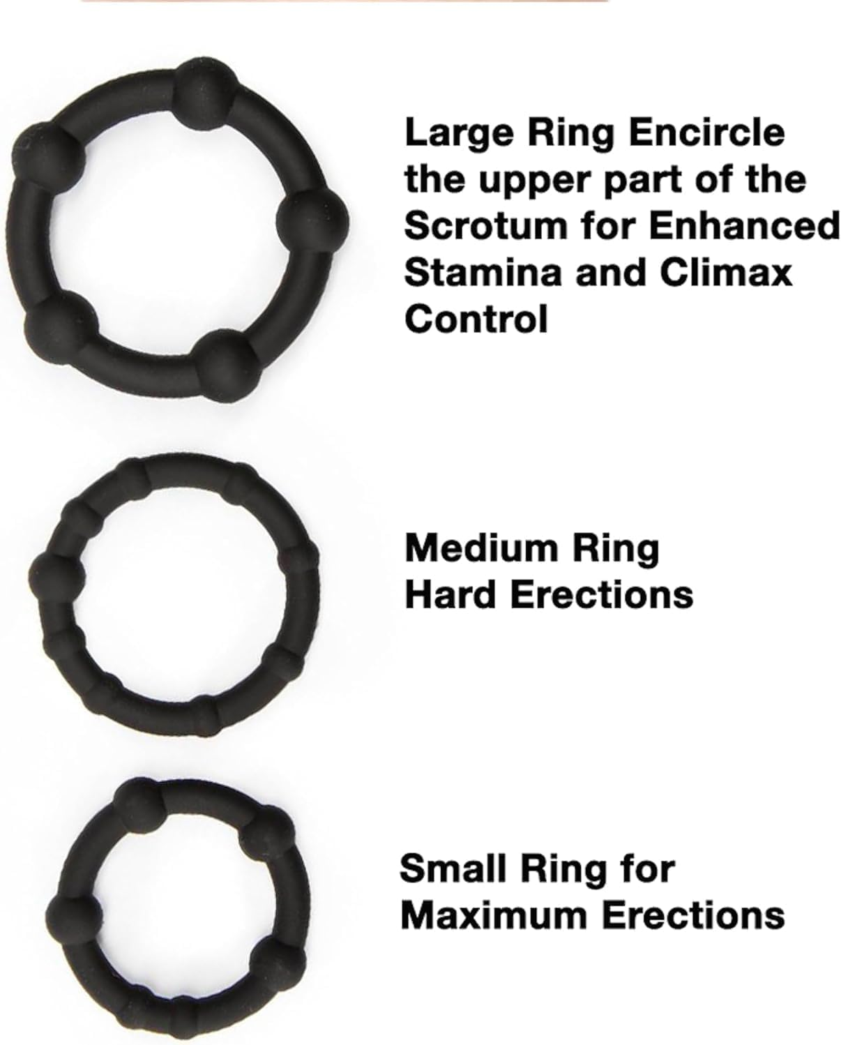 Silicone Soft Ring Set for Men with 3 Different Sizes, Beaded Cock Ring for Delayed Ejaculation, Penis Enhancement Erection Aid Sex Toy (Mix Three Rings)