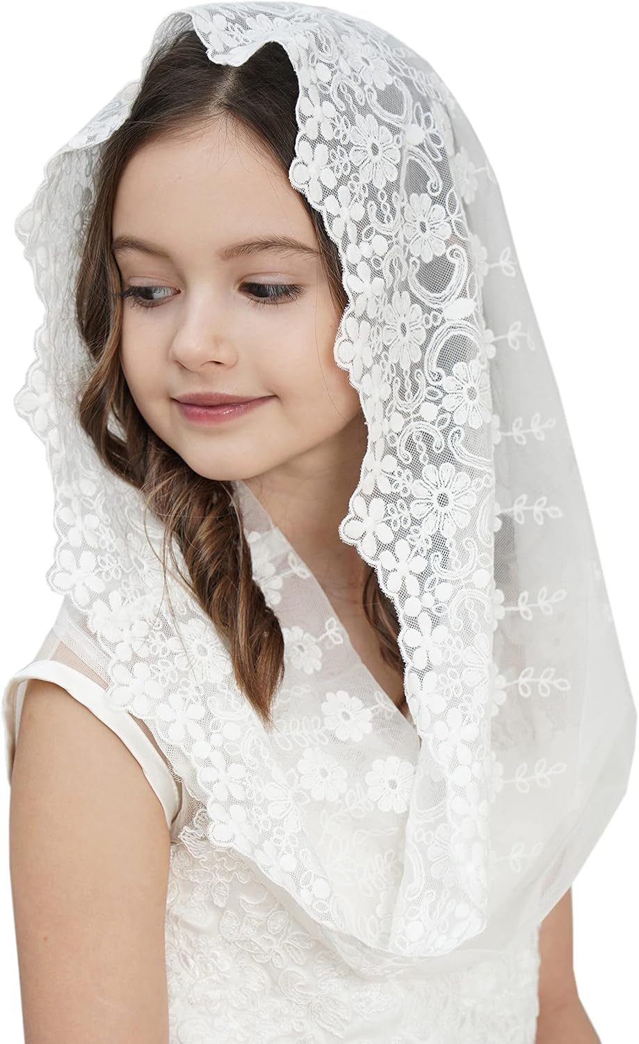 Flowergirl Veils First Communion Veil Lace Floral Edge Veil Headwrap for Grils F5