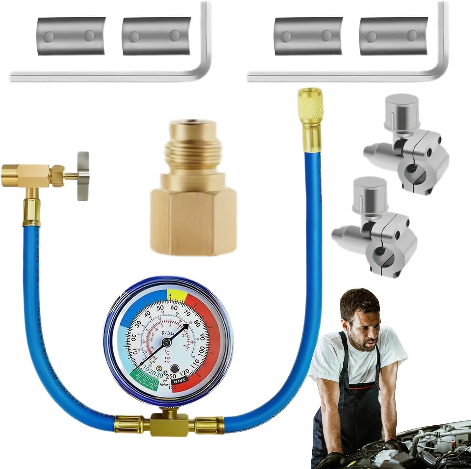 Car AC Refrigerant Charge Hose Kit Recharge Hose with Gauge | Car AC Refrigerant Charge Hose Kit,R134A Recharge Hose with Gauge,Recharge Measuring Kit Automotive Air Conditioning Pressure Gauge