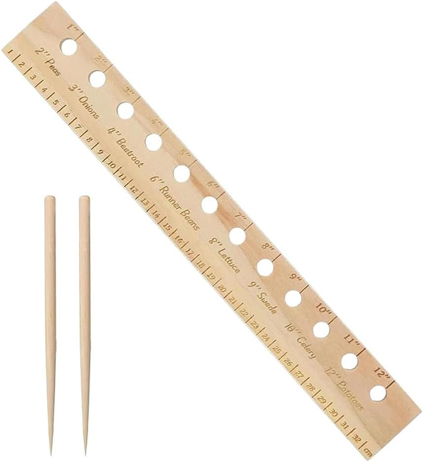NYGHMY Wooden Planting Ruler and Dibber Set | Seed Spacing Tool for Raised Bed Gardening and Vegetable Gardens | 13 Inch Length, 1.8 Inch Width | Outdoor Garden Accessories