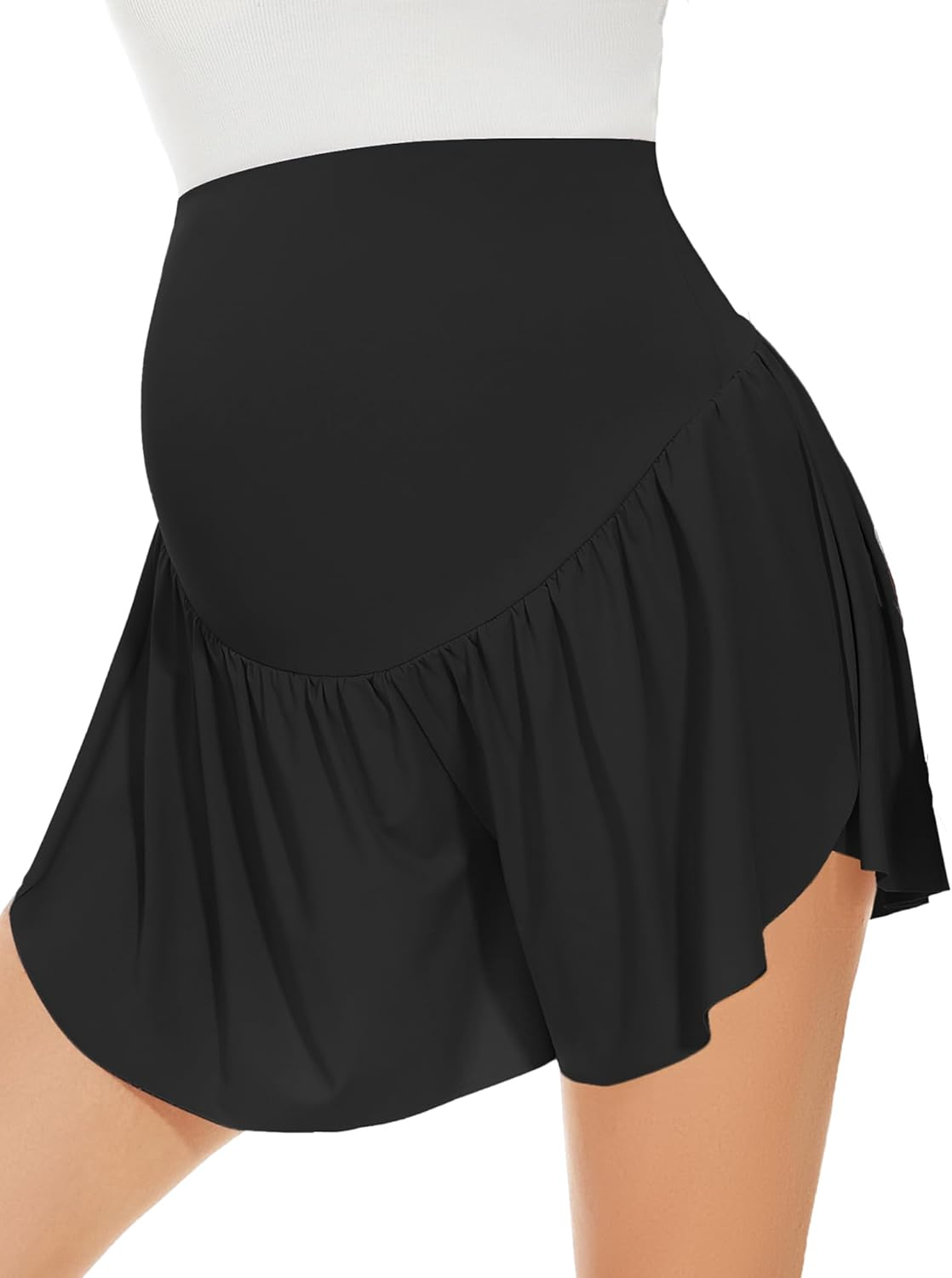 POSHGLAM Women'S Maternity Flowy Shorts over Belly Workout Running Casual Skorts with Pocket image number 3