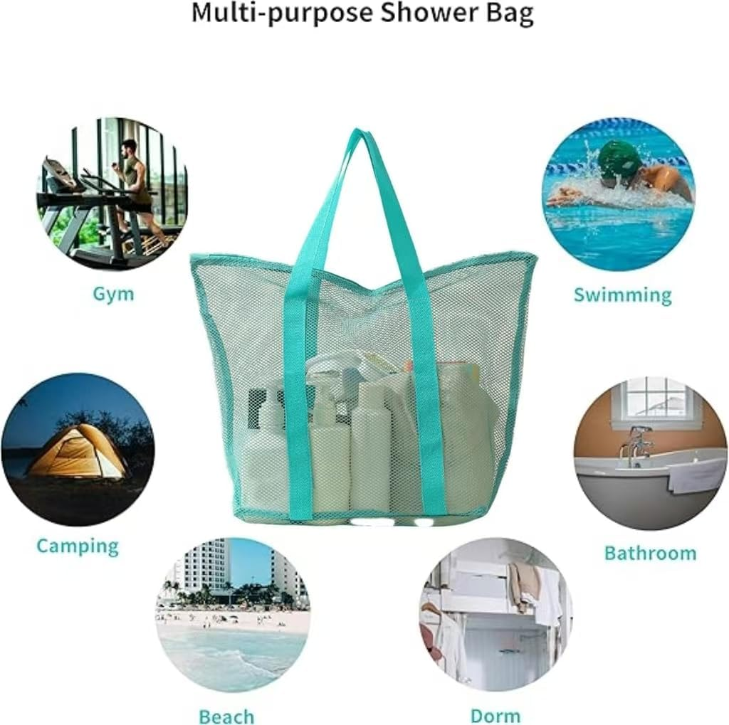 Quick Dry Shower Tote, 1Pc Green Mesh Shower Caddy Bag Quick Dry Tote Bag, Green Women Mesh Tote Bag Travel Hollow Shoulder Caddy image number 5