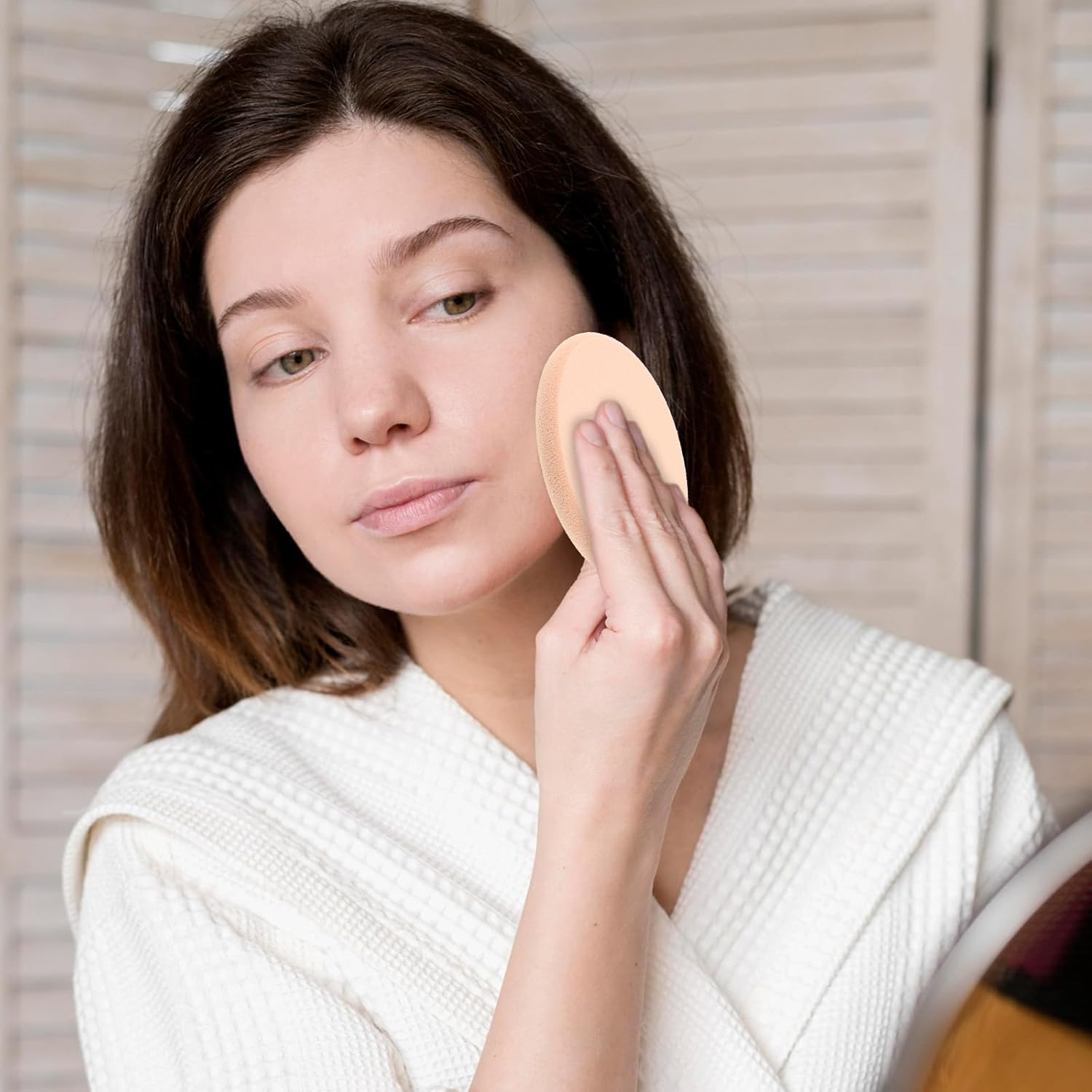 5 PCS Flat Makeup Sponge, Beige Smooth Makeup Sponges for Foundation, Oval Cushion Powder Puff Blender Make up Sponges for Professional Makeup image number 6