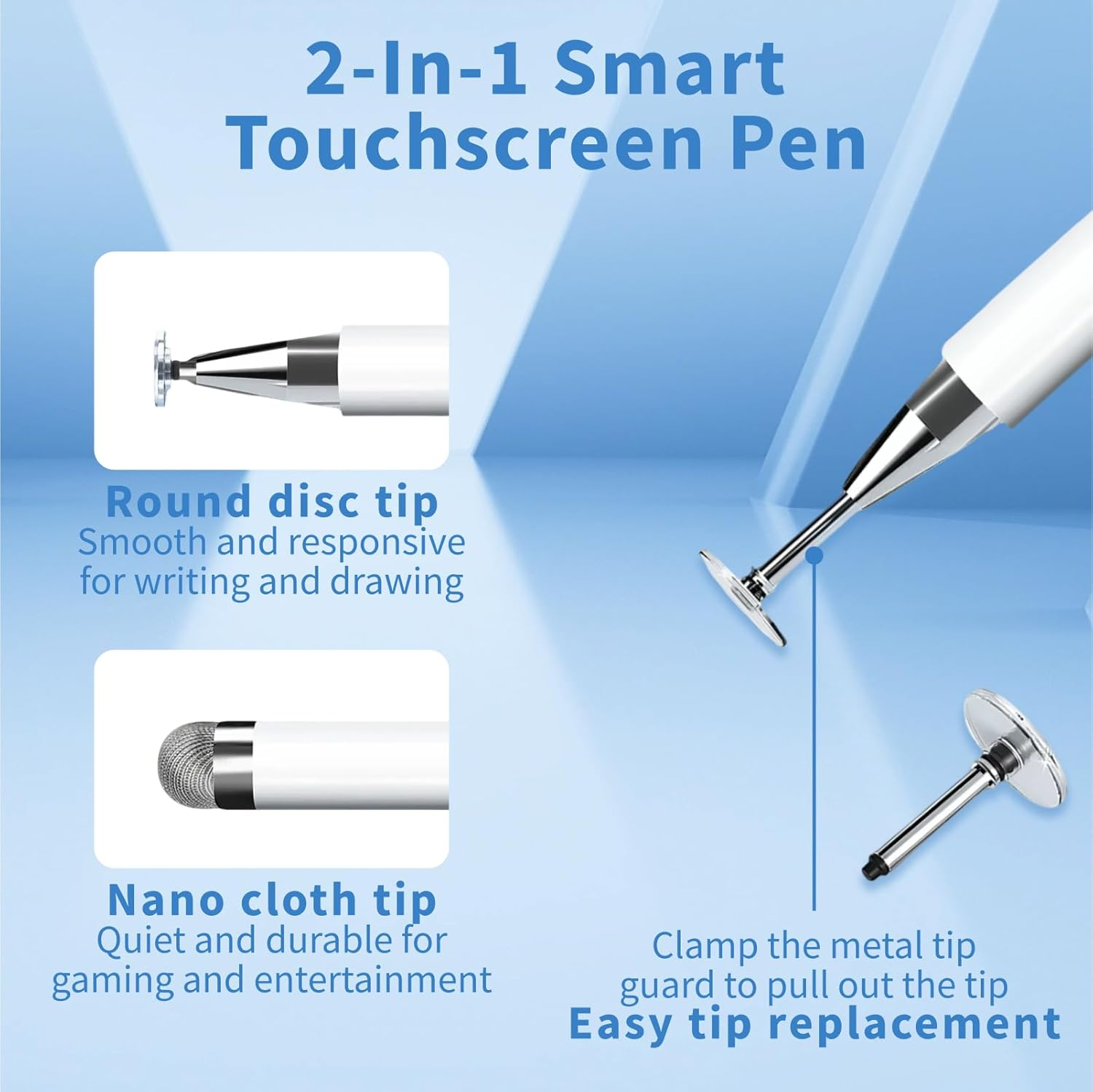 Stylus Pens for Touch Screens, 2 in 1 Magnetic Disc and Fiber Tip Compatible Stylus Pen for Ipad, Iphone, Android, Samsung Galaxy, Microsoft Tablets & All Capacitive Touch Devices (White/Black) image number 2