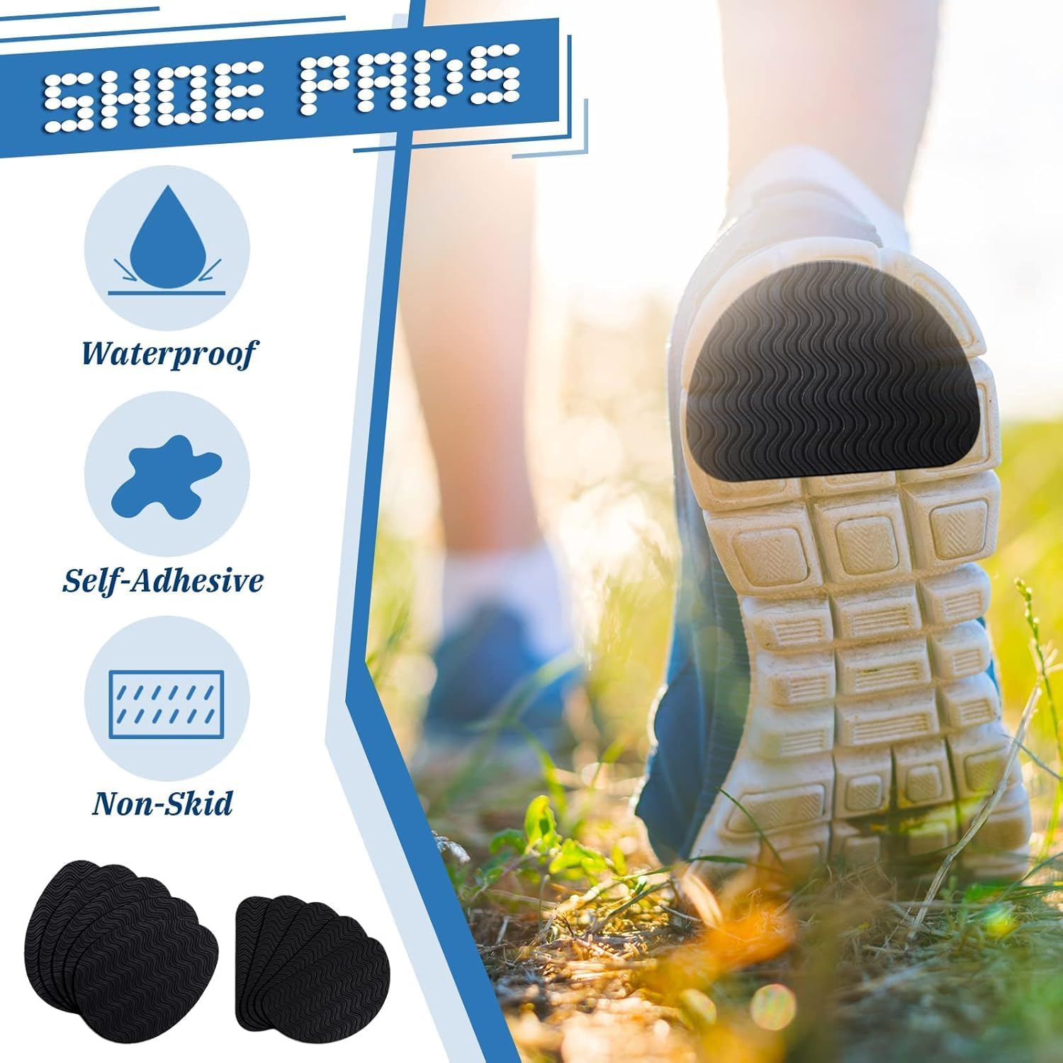16 Pieces Non-Skid Shoe Pads Self-Adhesive Shoe Grips anti Slip Shoe Pads Noise Reduction Shoes Cushion Anti-Shedding Rubber Sole Protector,Black。 image number 1