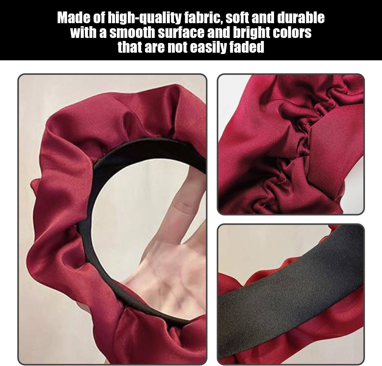 Pack of 2 Pleated Headbands, Headbands for Women, Satin Headbands, Retro Headbands, Simple Versatile Headbands (Black, Red) image number 3