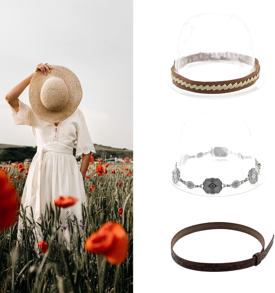 Zaviftie Western Hat Band for Fedora Hat Bands Cowboy Hat Bands Leather Hat Bands for Men Western Hat Belt Bands Straw Hat Bands (6, ONE SIZE) image number 5