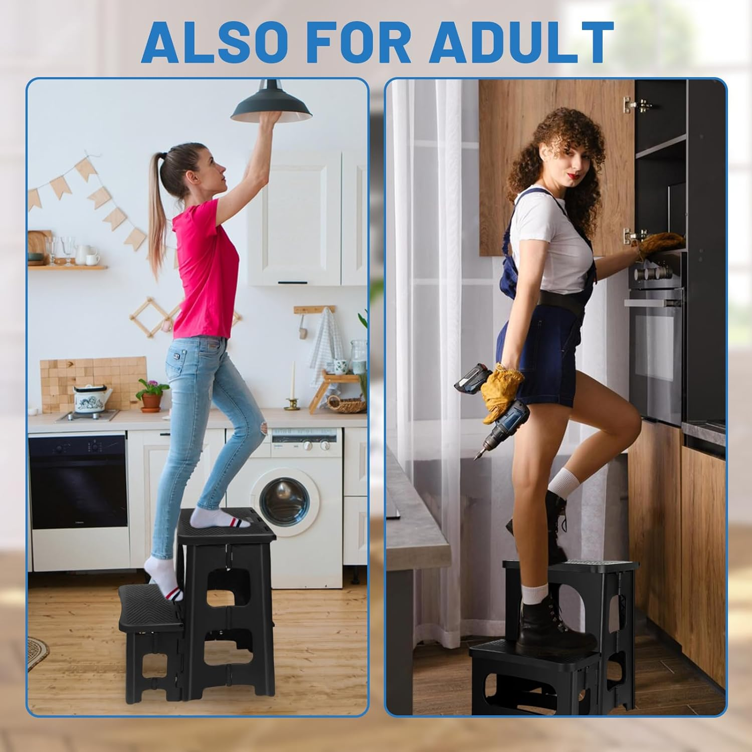 Folding 2 Step Stool, SAILESI Non-Slip Portable Fold Stools, Capacity of 300Lbs, Collapsible Footstool for Adults or Kids, Stepstool for Home Kitchen Bedroom Office Bathroom Toilet Potty Training image number 4