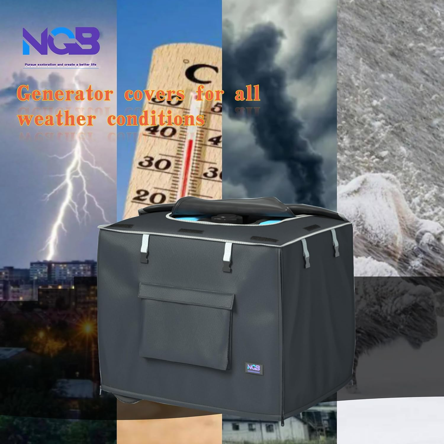 NGB Generator Cover 24.8"L X 20.2"M X 21.7"H for 3700-7250W Inverter Generators Made of 600D+210D Double Layer Heavy-Duty Waterproof Fabric with Visible Operating Window Generator Running Cover.&hellip; image number 2