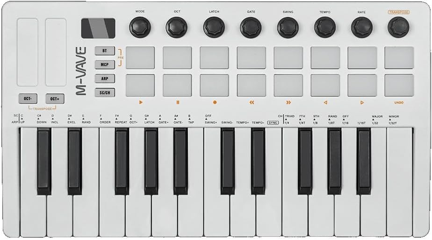 M-Vave SMK 25 MKII Wireless BT Midi Keyboard Controller with 16 Backlit Drum Pads, 8 Buttons, Arpeggio, USB, White image number 5