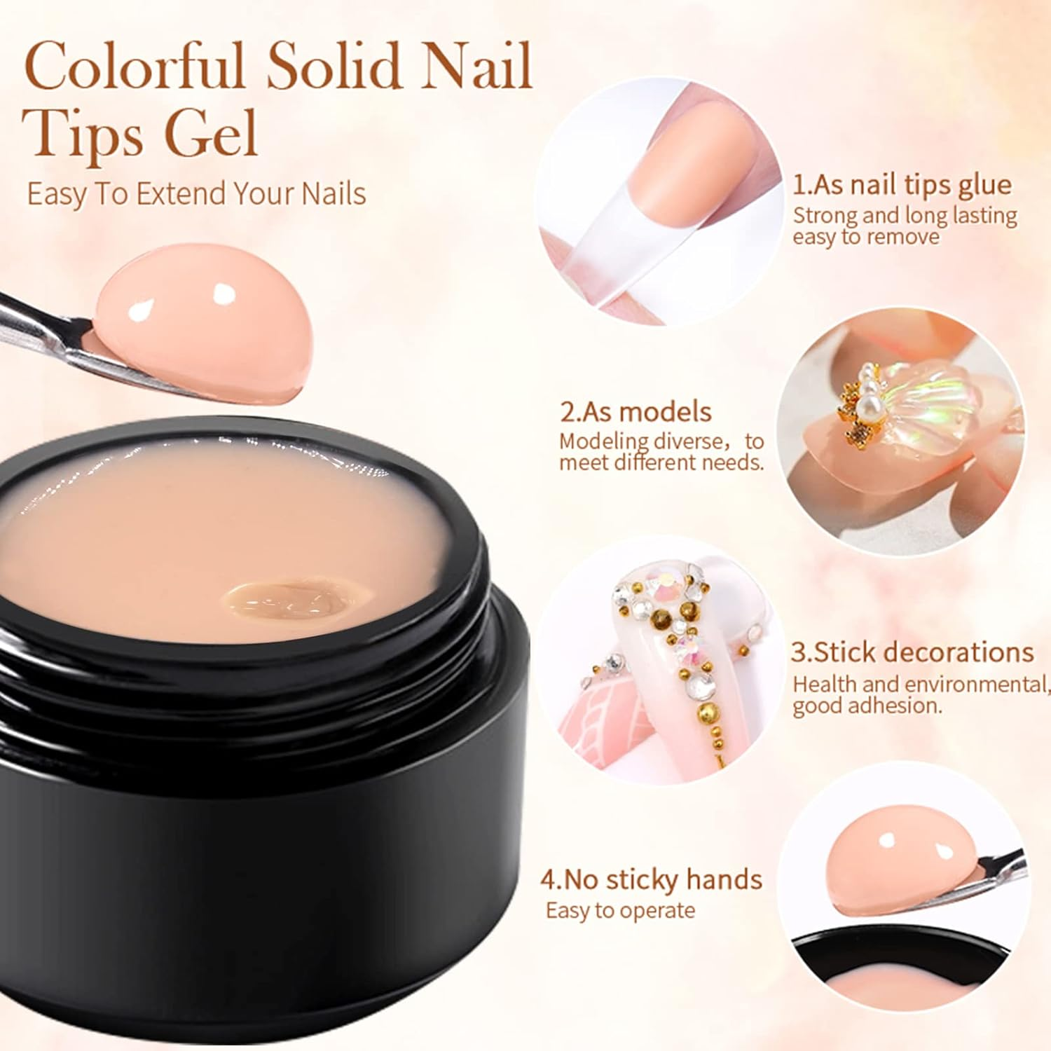 U-Shinein Solid Nail Glue Gel, Clear Nude Nail Glue Gel for Acrylic Nails Tips, Press on Solid Glue Gel, Nail Art Manicure Glue Gel, Need UV/LED Lamp Longer Cure 2X10Ml