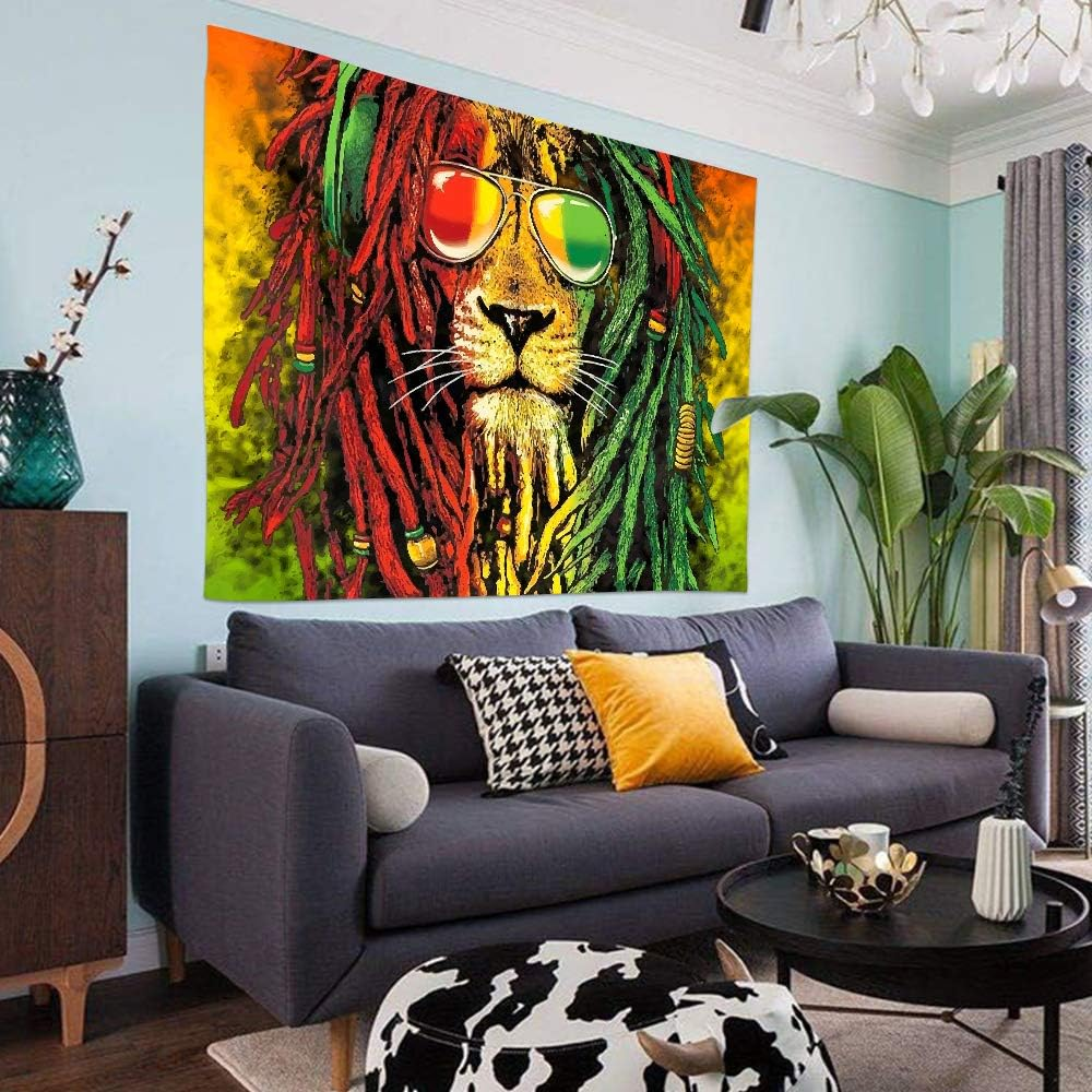 Simsant Rasta Rastafarian Tapestry Lion Head Bob Tapestry Wall Hanging Backdrop for Living Room Bedroom Dorm Psychedelic Decor Tapestry (80"X60") image number 6