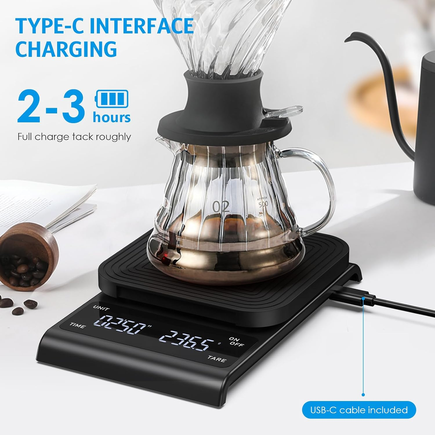 AMIR Digital Coffee Scale, 0.1G/3Kg Accurate Scale for Digital Coffee Scale with LCD Display, Coffee Scale with Timer, Silicone Non-Slip Mat, Tare Funtion, Espresso Coffee Scale for Cooking Baking