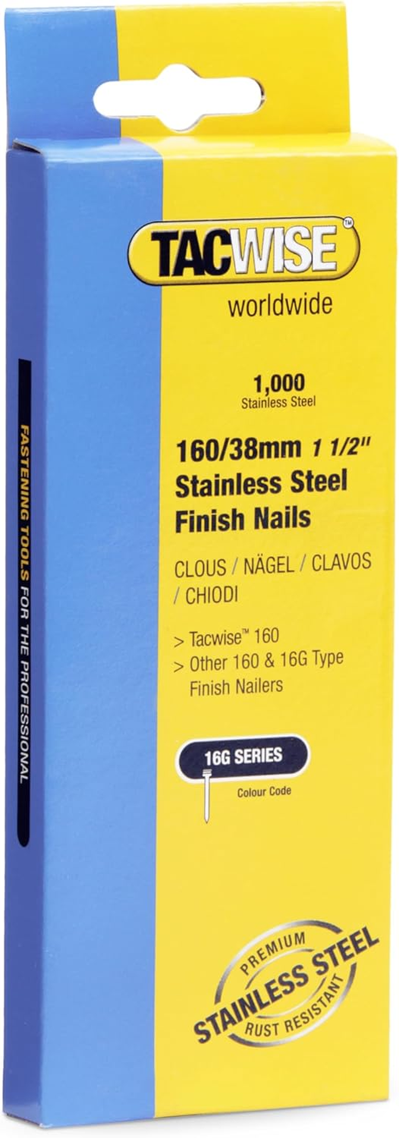 Tacwise 1098 Type 16G / 50 Mm Stainless Steel Finish Nails, Pack of 1000 image number 1