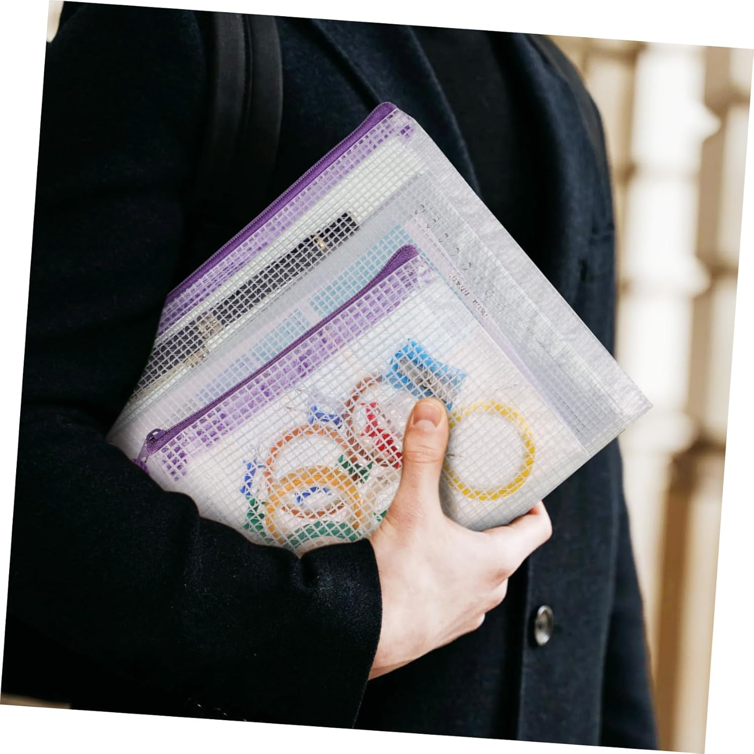 LOPUNER 32Pcs Mesh Zipper Pouch with Smooth Zippers Multi Transparent Document Wallets for Office Travel and Home Organizing Small Items and Papers image number 4