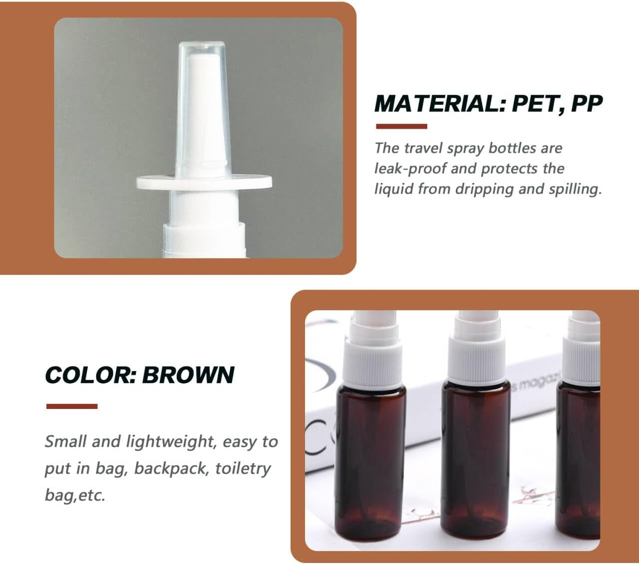 QUUPY 12PCS Plastic Refillable Amber Nasal Sprayer Spray Bottles Sprayer Jar Pot Container for Makeup Water Medical Use Perfumes Essential Oils Travel (10Ml/0.34Oz), N, 30Ml/1Oz image number 6