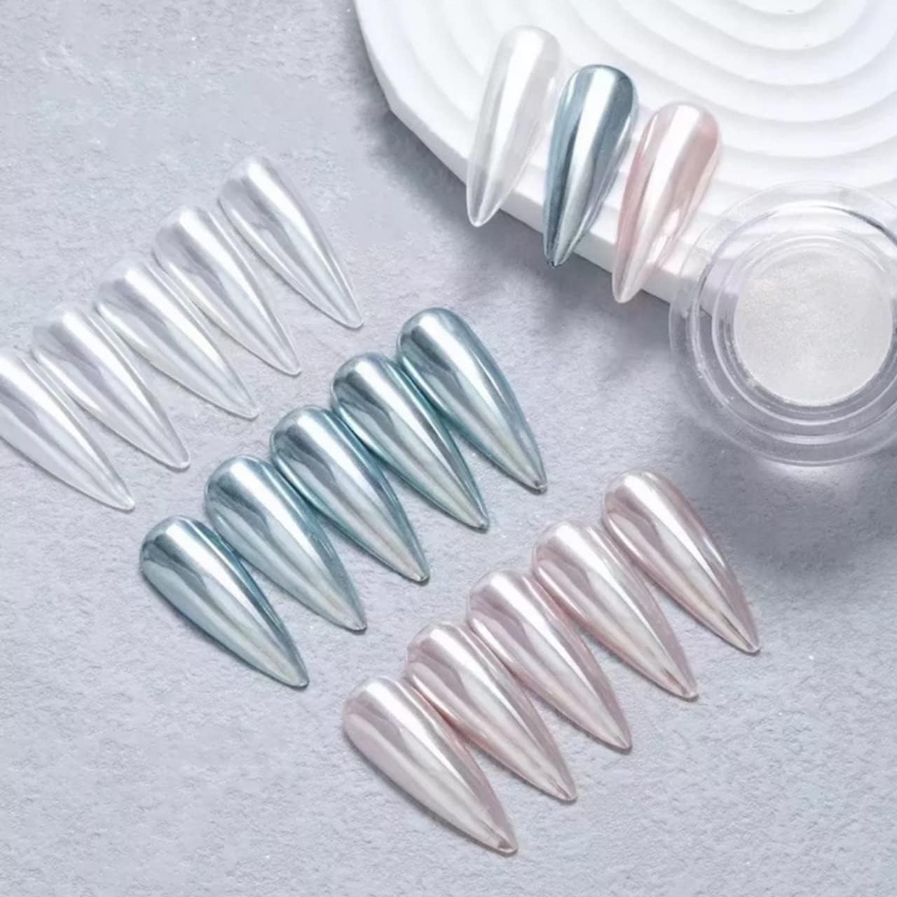 Pretty Diva White Chrome Nail Powder - 1G Super Glossy Mirror Effect White Moonlight Nails Chrome Powder Metallic Chrome Pigment for Nails image number 1