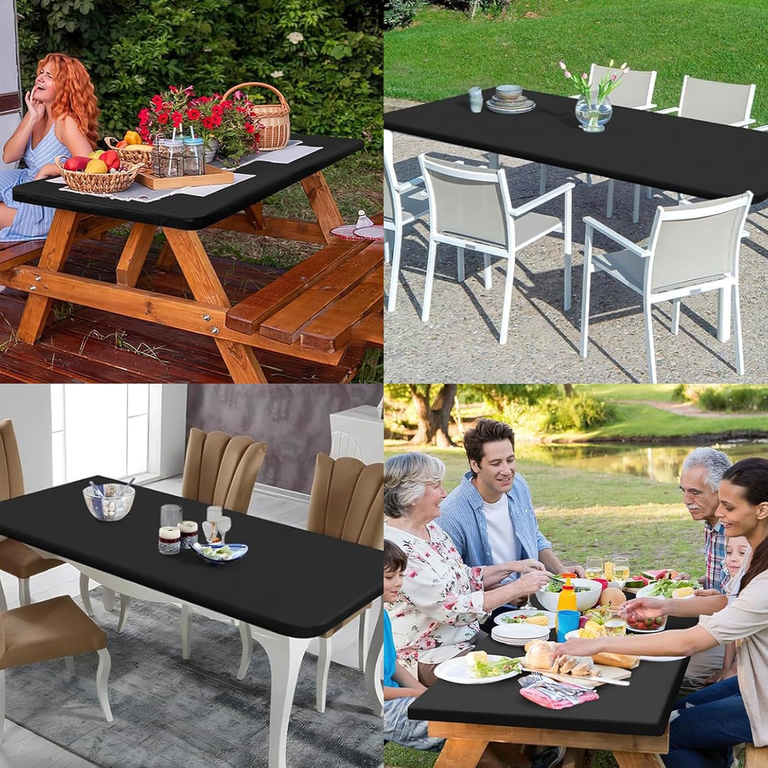 Waterproof Fitted Tablecloth for 6Ft Tables, Rectangle Picnic Table Cloth, Washable Table Cover for Camping, Indoor and Outdoor Use, Black, 30"X72" image number 4