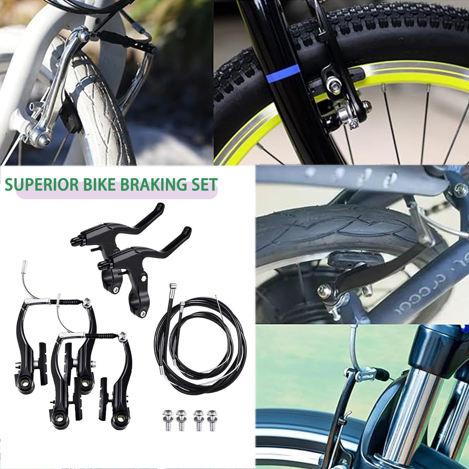 Roczential Brake Set for Mountain Road Bikes Front and Rear 70Cm 170Cm Cable Aluminium Alloy V Brake Kit with Levers Cables Pads Full Replacement System image number 3