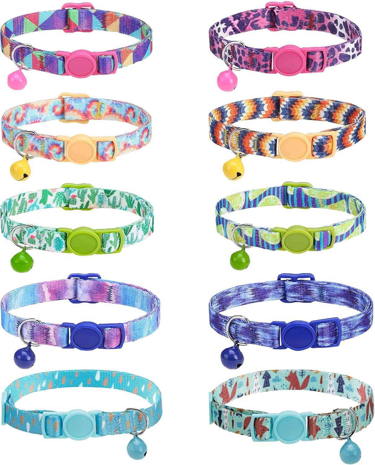 SOLMOONY Cute Cat Collar for Girl Boy,Colorful Breakaway Cat Collars with Bell 2 Pack，Adjustable Printed Nylon with Safety Buckles Kitten Collar (Starry Sky) - Coloured Drawing image number 3