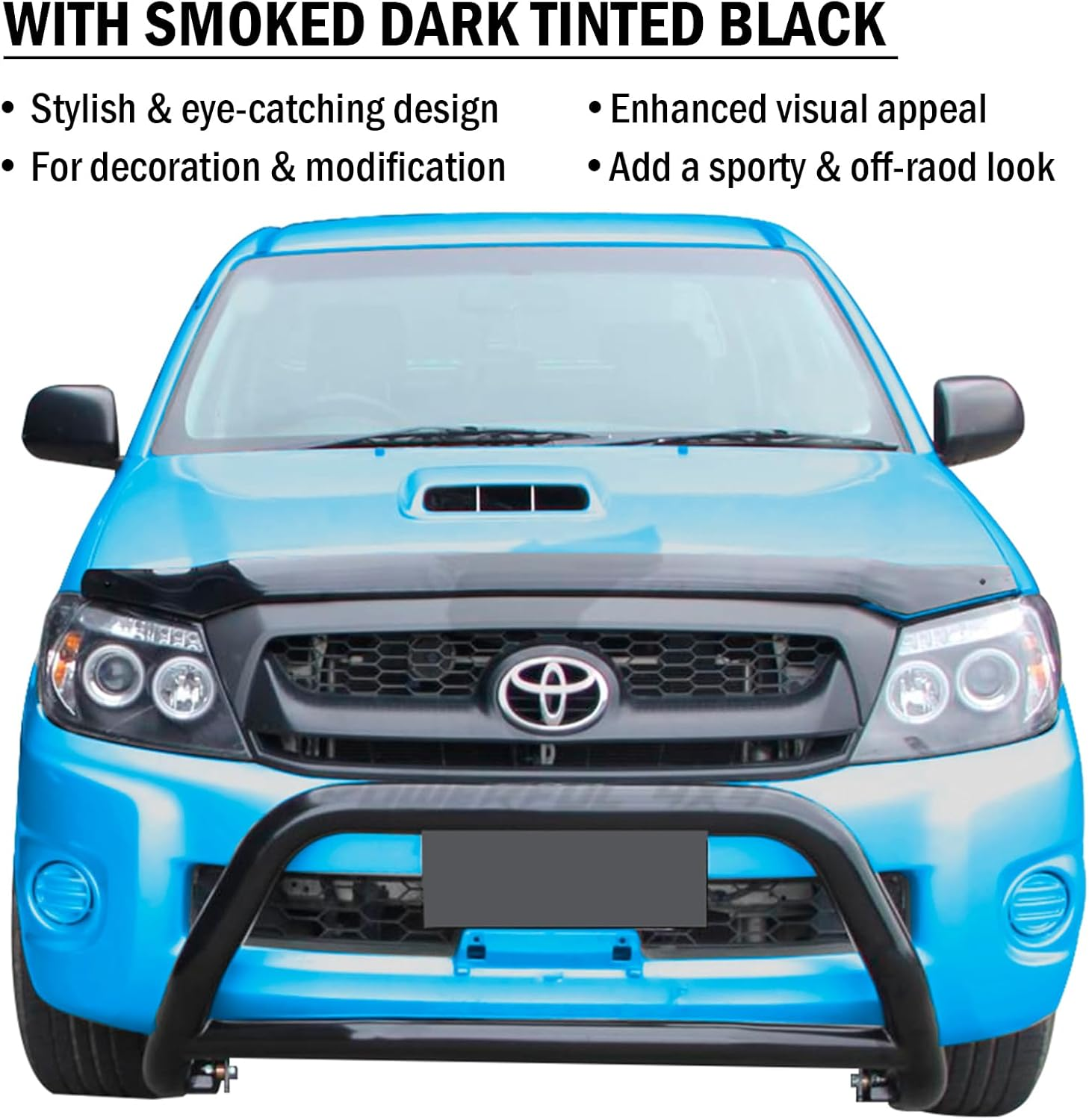 SUERAUTO4X4 Bonnet Protector for Toyota Hilux N70 2005-2011 SR5 SR Workmate Vigo Accessories, Tinted Black Smoked Bonnet Stone Guard Protector Trim Cover Car Exterior Injection image number 5