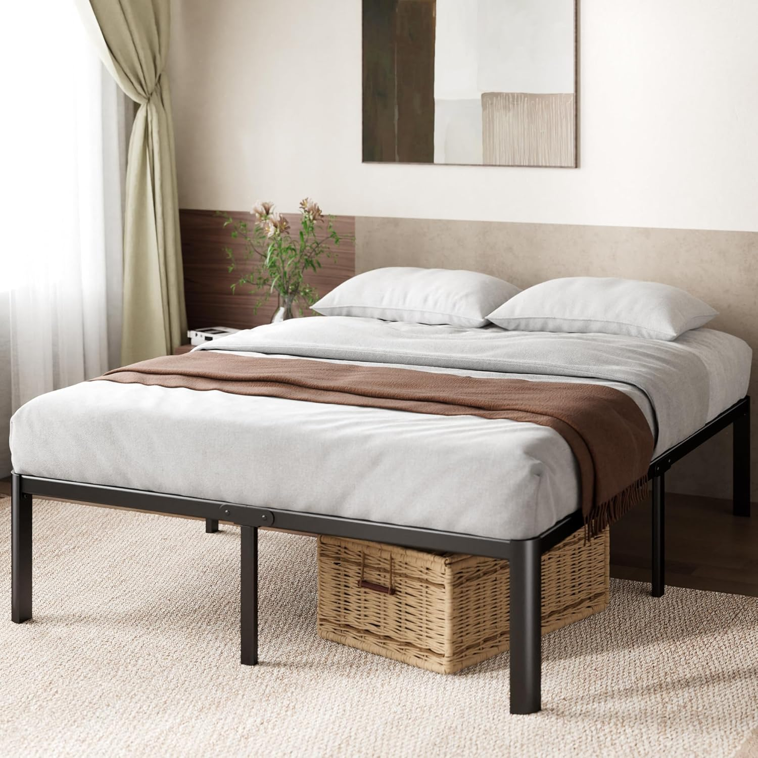 Zinus Van Queen Bed Frame 40Cm Metal Bed Base | Steel Slat Mattress Support | Bedroom Furniture, Black image number 6