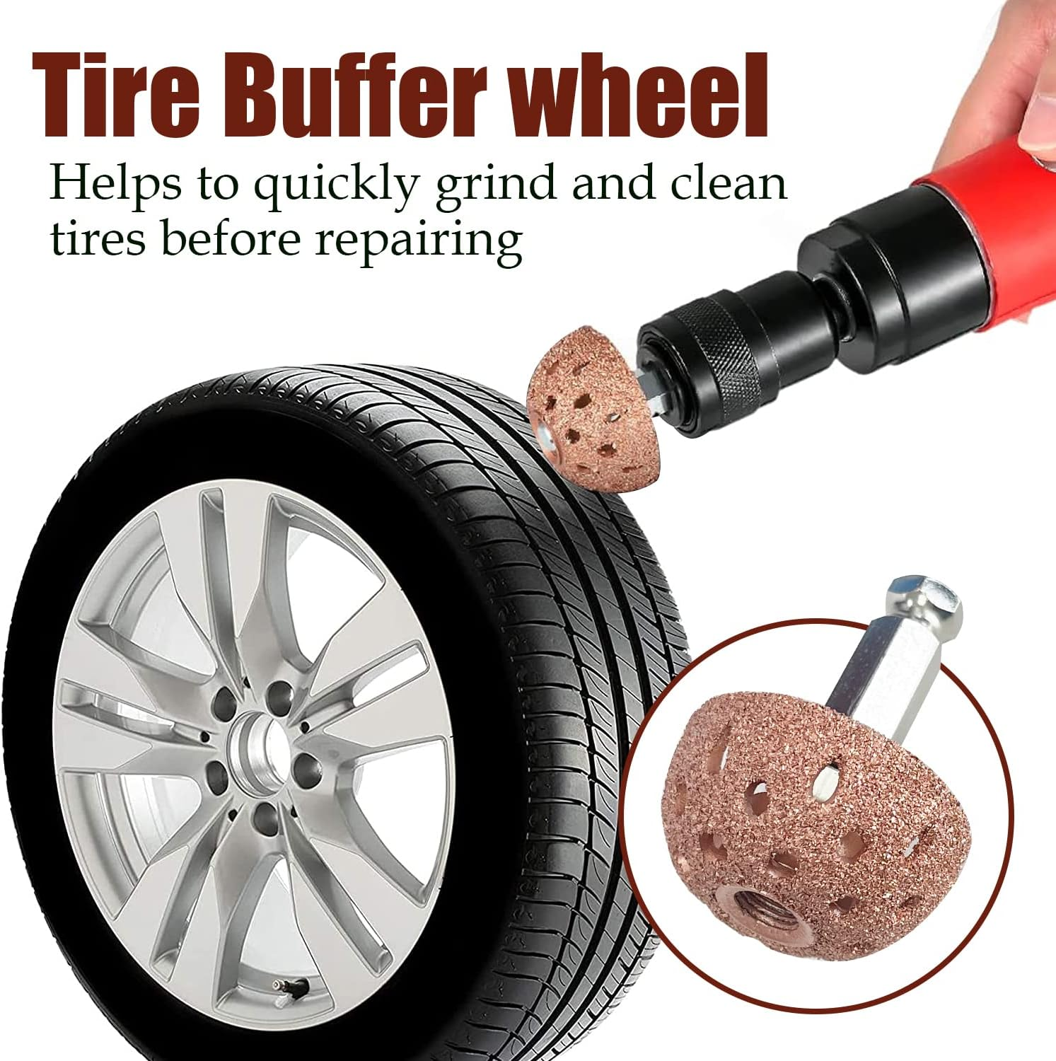 Tire Repair Patch Tool Kit Including 24Pcs Tire Patch Plugs, Tungsten Buffing Wheel, Tire Patch Roller with 4Mm Twist Drill Bits for Vehicle image number 3