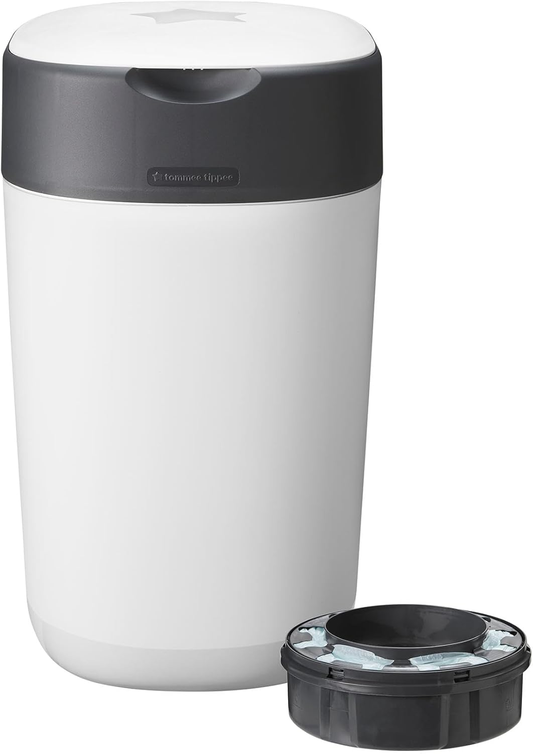 Tommee Tippee Twist and Click Nappy Bin, Includes 1X Refill Cassette with Multilayer, Antibacterial Film, 100% Recycled Chassis, White image number 3