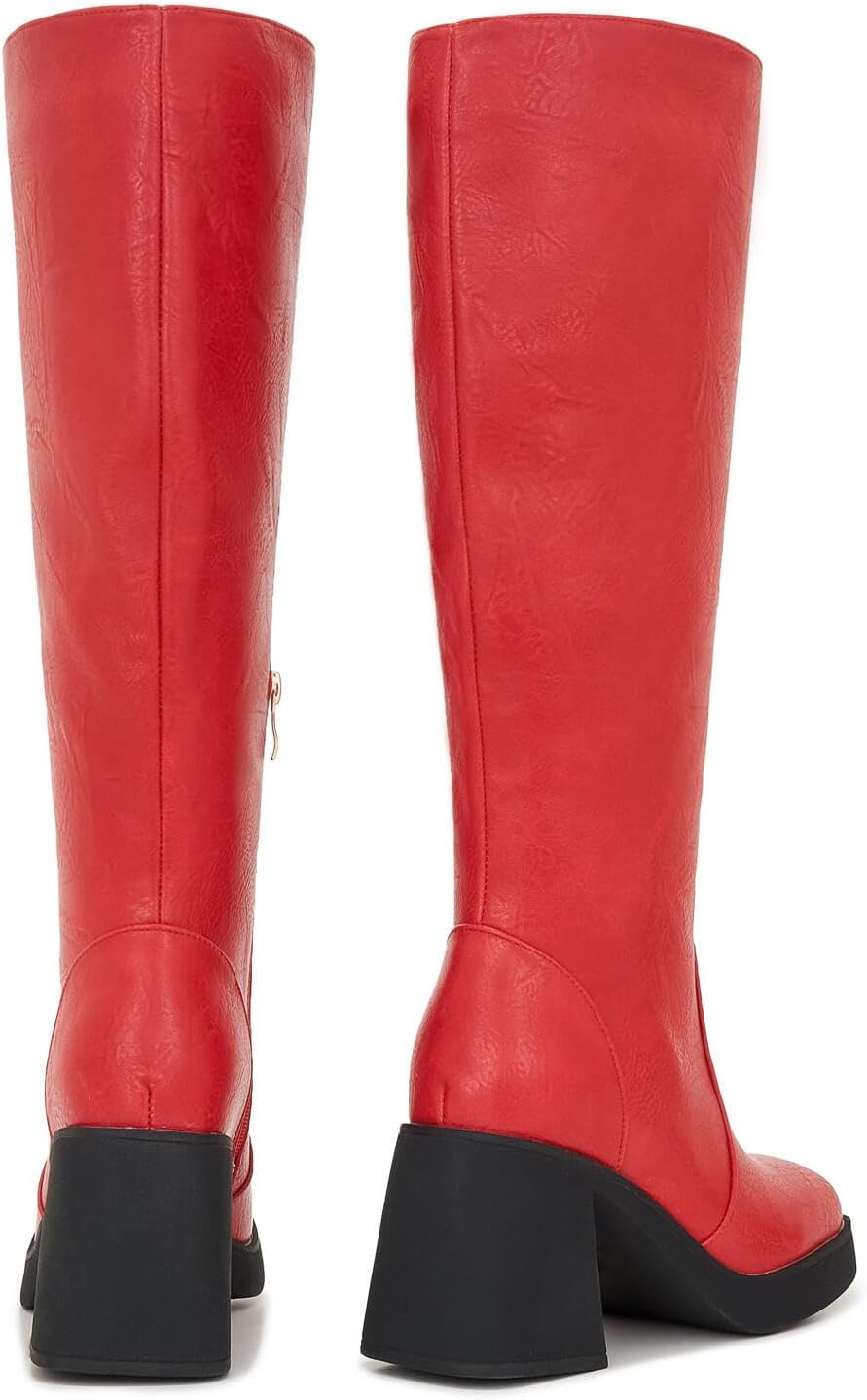 ZXHYZLZ Women&rsquo;S Wide Calf Knee-High Boots &ndash; plus Size Faux Leather Riding Boots with Chunky Heel & Platform for Winter image number 5