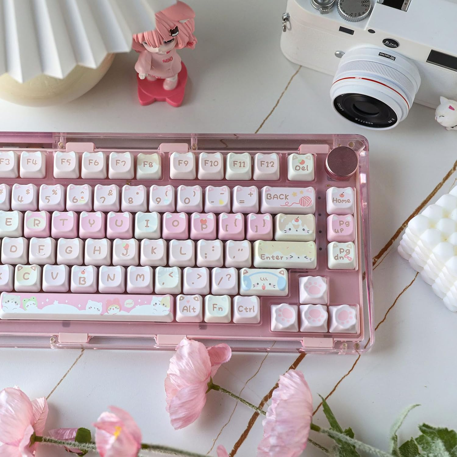 Kiiboom X Maorbeng Meow Meow Squad Keycaps Set, Dye-Sublimation PBT, Mao Profile, 142 Keys Custom Keycaps for ANSI Layout, MX Switches Mechanical Gaming Keyboard - Clear image number 6