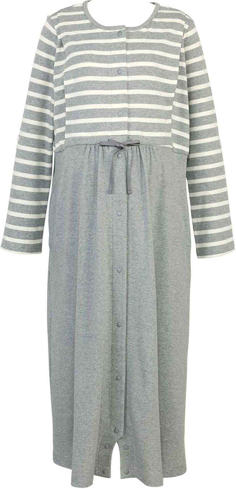 Wacoal Maternity MFY370 Maternity Pajamas, Maternity Pajamas, for Nursing, Hospital Preparation, 100% Cotton, Room Wear, Open Front, One-Piece, Easy Nursing, Long Sleeve